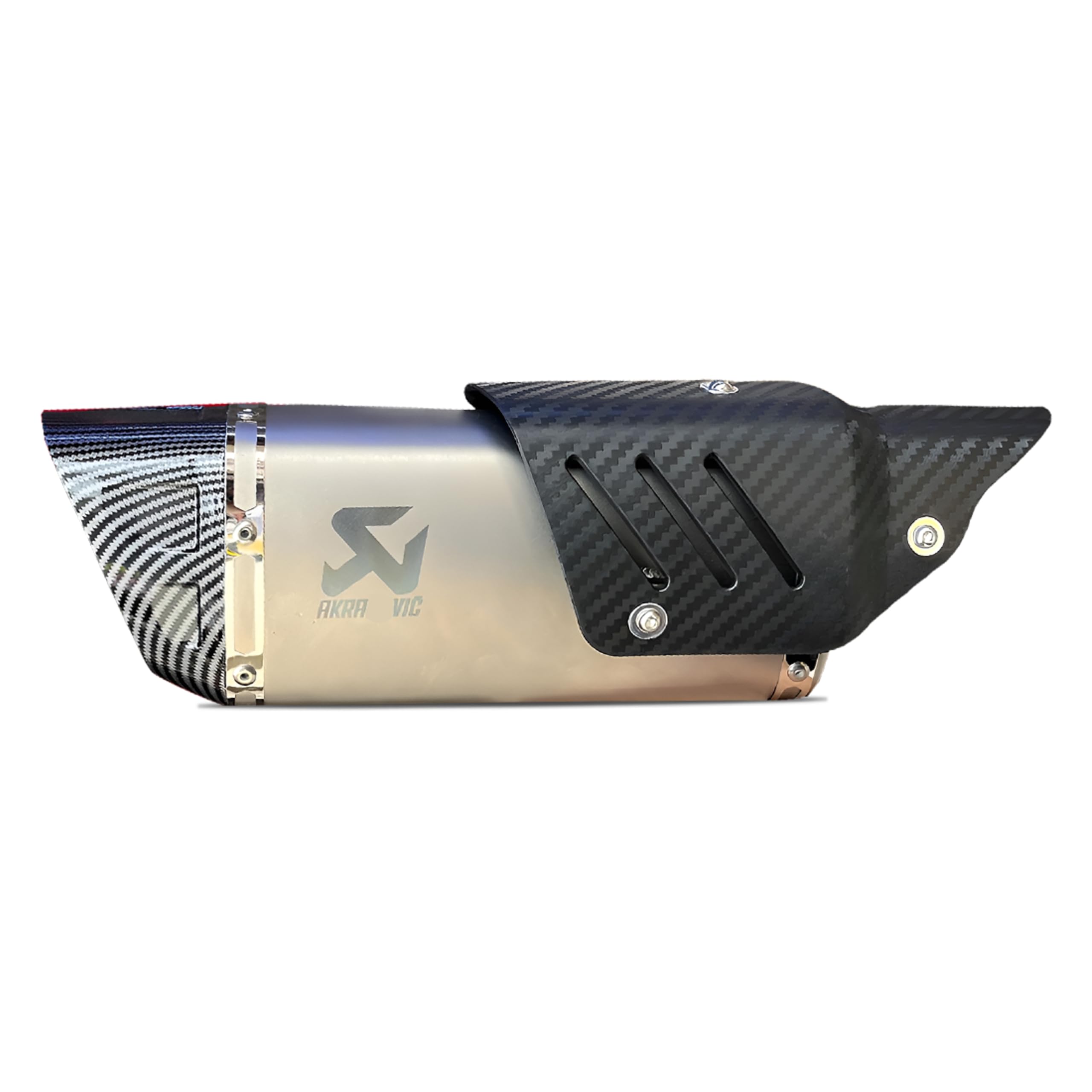 OBEROI'S TRADERS Universal Akrapovic Racing Sports Silencer/Exhaust Muffler Pipe with Carbon Fiber Plate Slip-on Exhaust System for Motorcycle and Scooties (SILVER)-picture-25