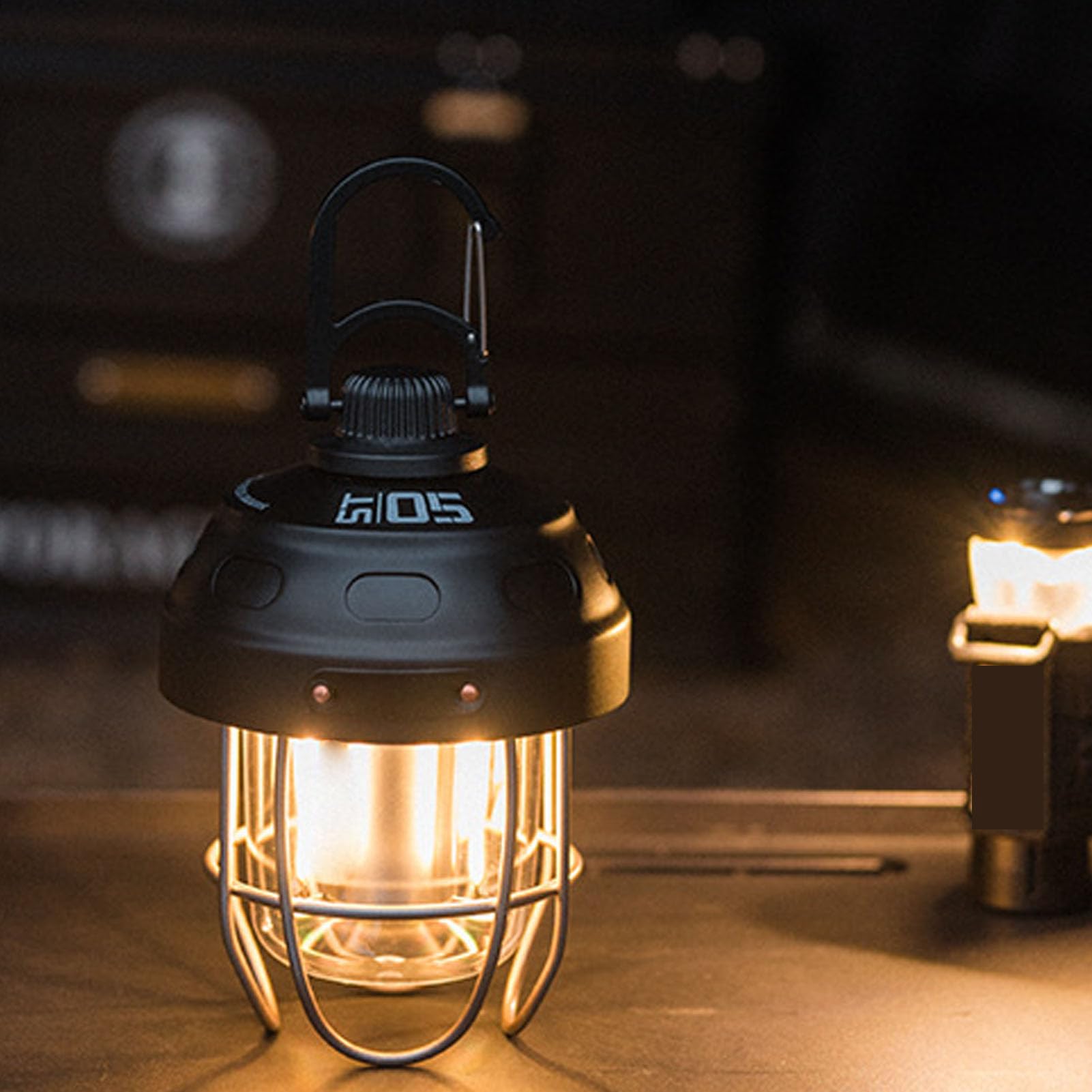 Lanterna da Campeggio Ricaricabile, LED in Acciaio Al Carbonio a 5 modalità con Power Bank di Tipo C, IPX3 per Luce di Emergenza Esterna