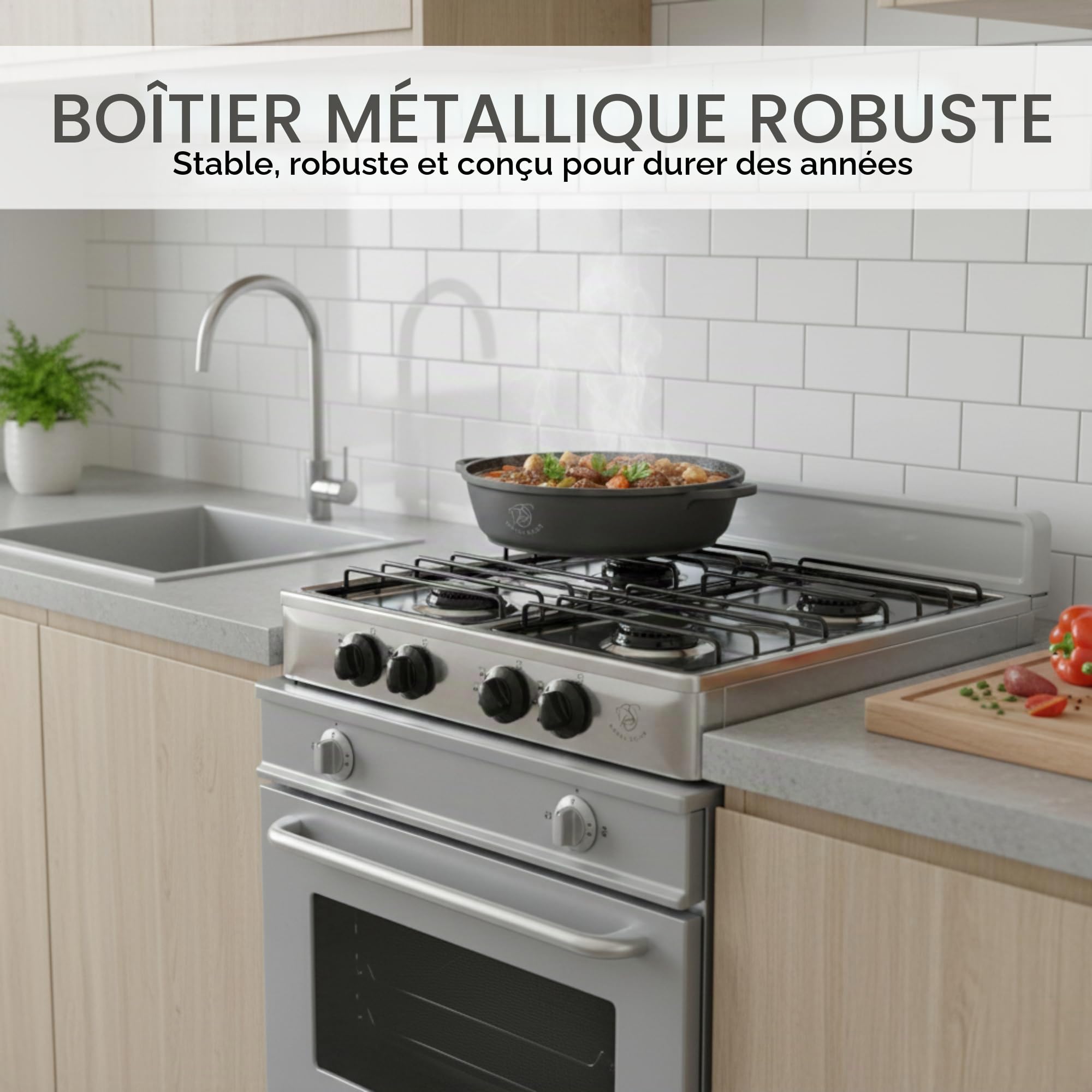 Royal Swiss® Réchaud à Gaz 4 Feux LPG – Cuisinière Gaz Portable 2,2 kW, Brûleurs Aluminium, Stable & Sécurisée, Camping, Jardin, Food Truck, Maison