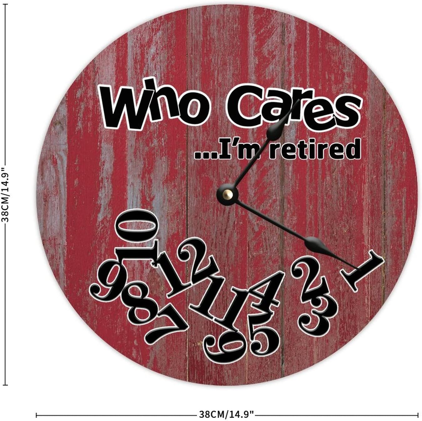 Who Cares I'm Retired Red Wood Round Wooden Wall Clock Silent Non-Ticking for Living Room Bedroom Office Kitchen Home Decorate Wall Clock15x15in