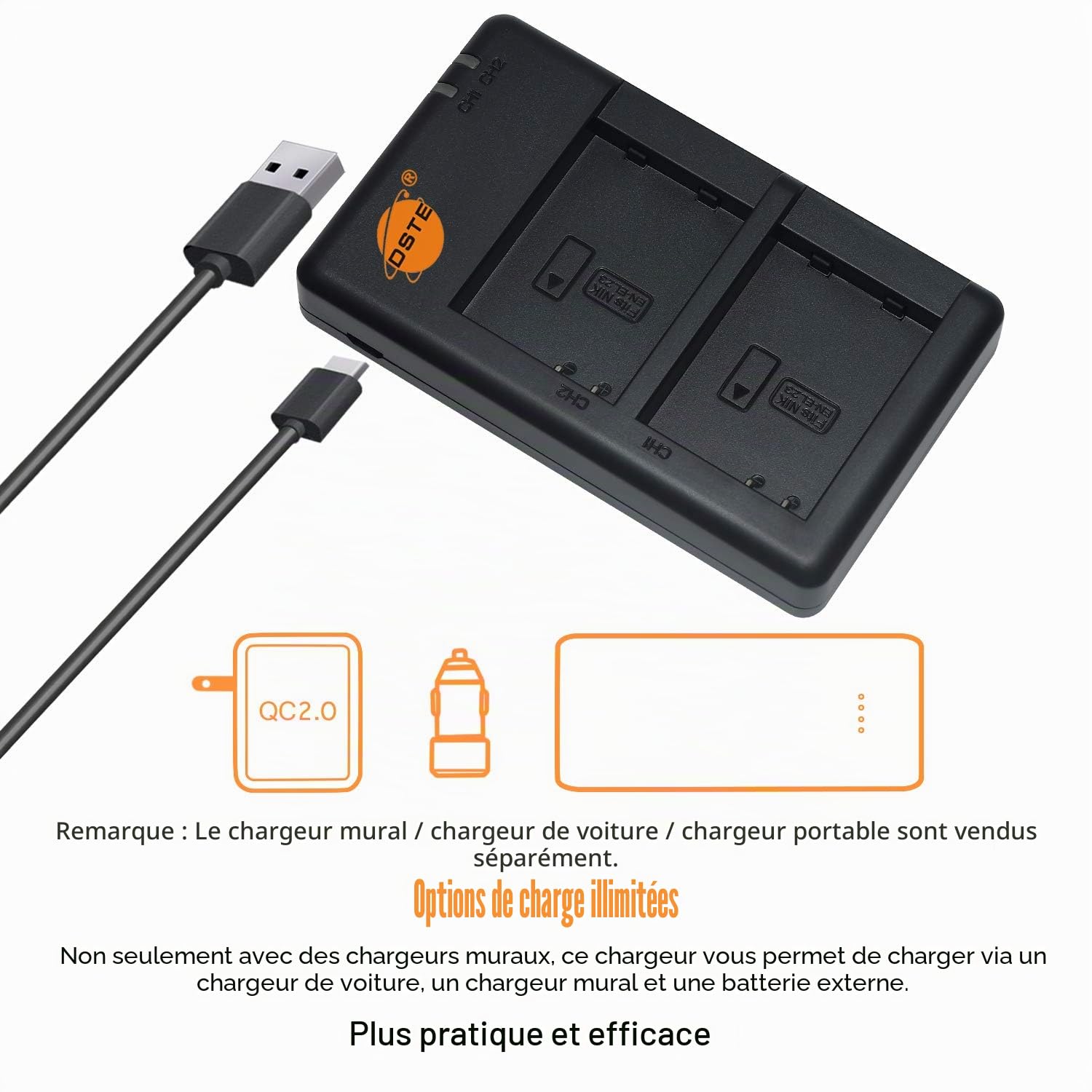 EN-EL23 Lot de 2 batteries de rechange rechargeables et double chargeur compatibles avec Coolpix P600, P610, P610s, P900, P900s, S810c, B700