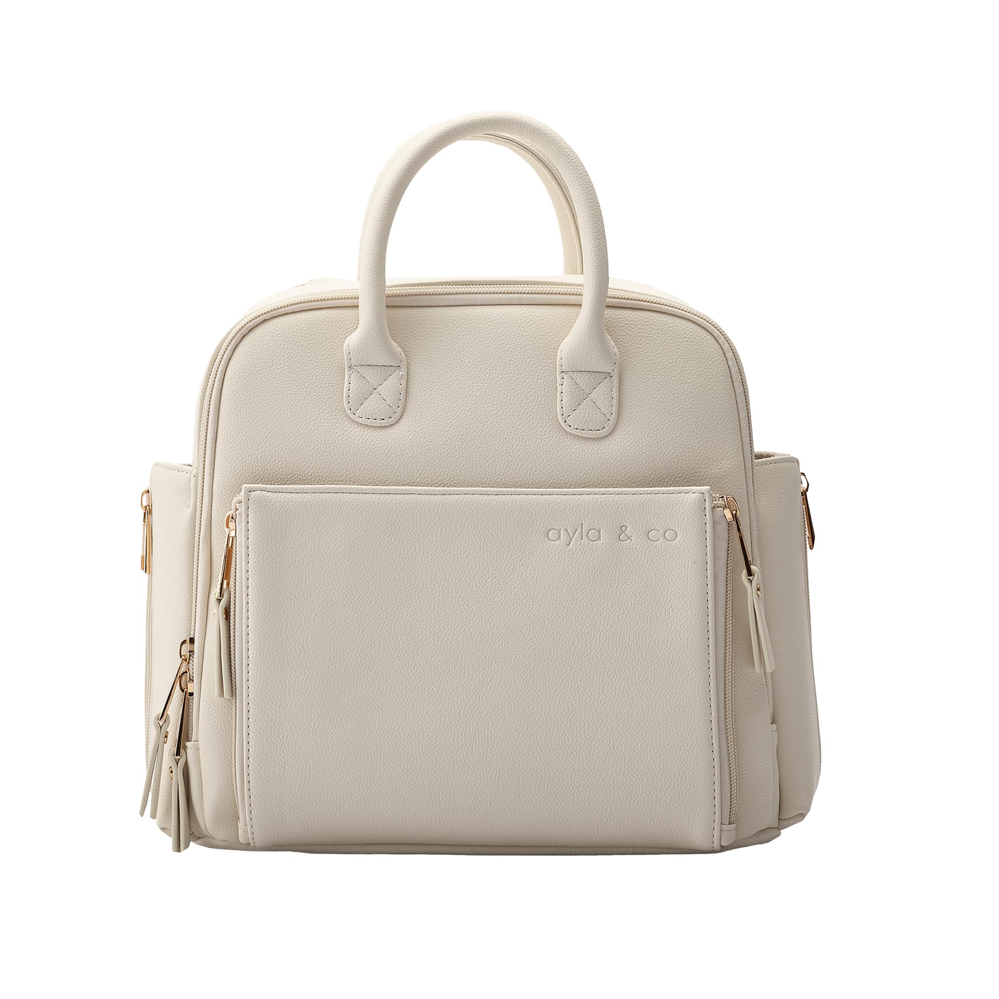 Ayla & Co Mini Bag, Transitional Minimal Diaper Bag, Vegan Leather, with Expandable Pockets, Built-In Wallet, Organizer