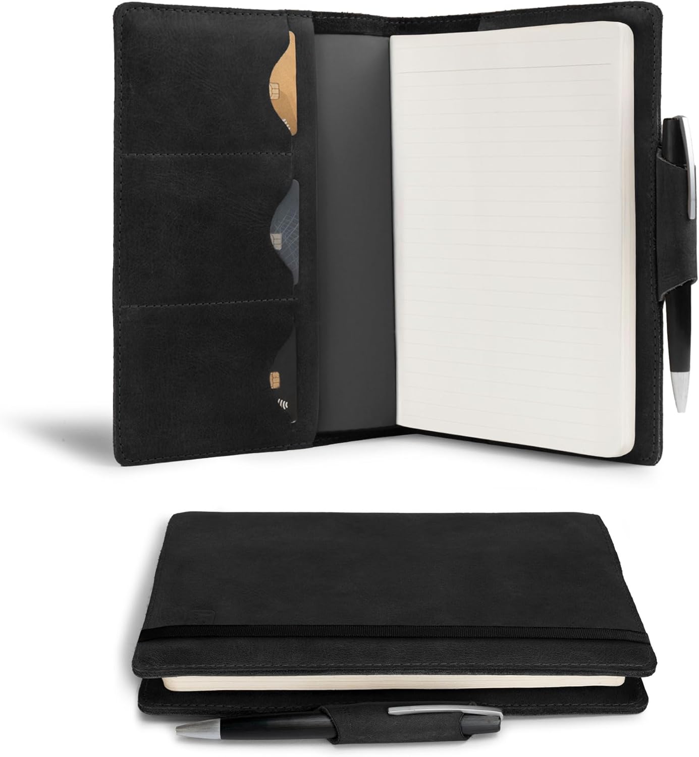 Leather Worx, Rustic Cover for Leuchtturm A5 Notebook with Card Slots (Notebook Not Included) for Storing Journal, Minimalist Style, Full Grain Leather, Handmade (Charcoal Black)