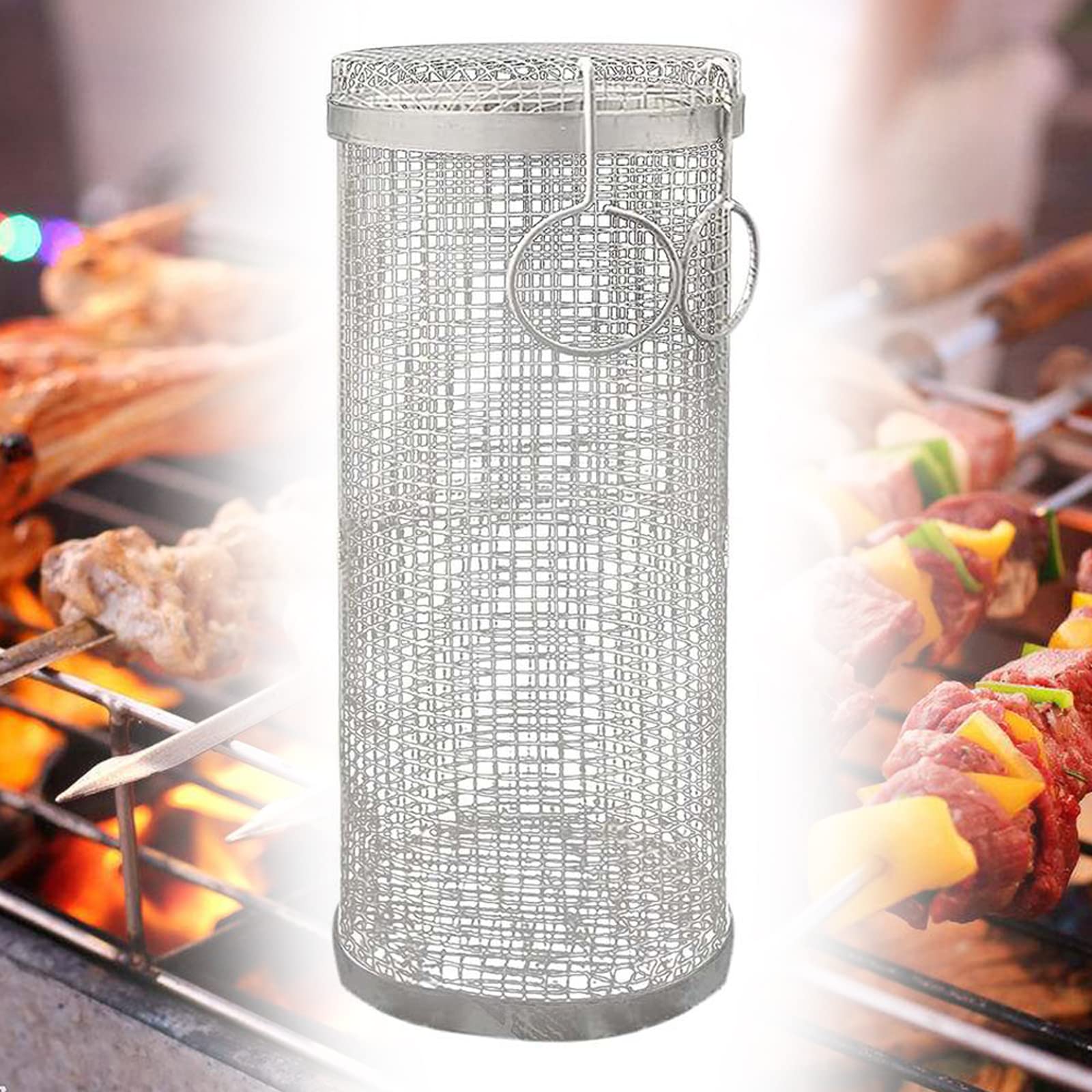 BATLAM Cestello per griglia Rotante, Cestello per griglia per Barbecue in Acciaio Inossidabile Girarrosto per Pesce, Cestello per griglia per Pesce Verdure Bistecca Tritatutto per gamberi-L (S)