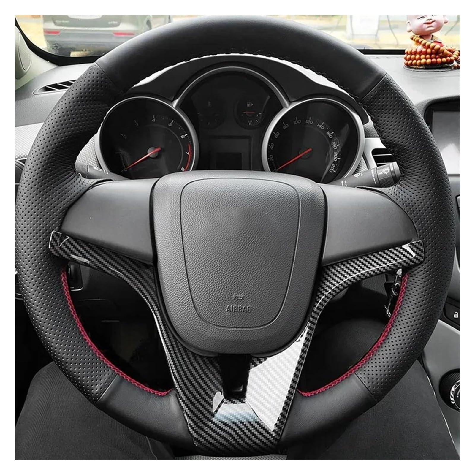 Volantes Funda Cuero Cosida Mano para Volante Coche para Cruze 2009-2014 para Aveo 2011-2014 para Orlando 2010-2015 para Ravon Funda Volante(Negro)