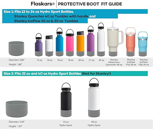 Miniatura 3 de Flaskars - Bota protectora de silicona para botellas de agua Hydroflask de 12 - 40 onzas, manga inferior antideslizante, cubierta parachoques (se