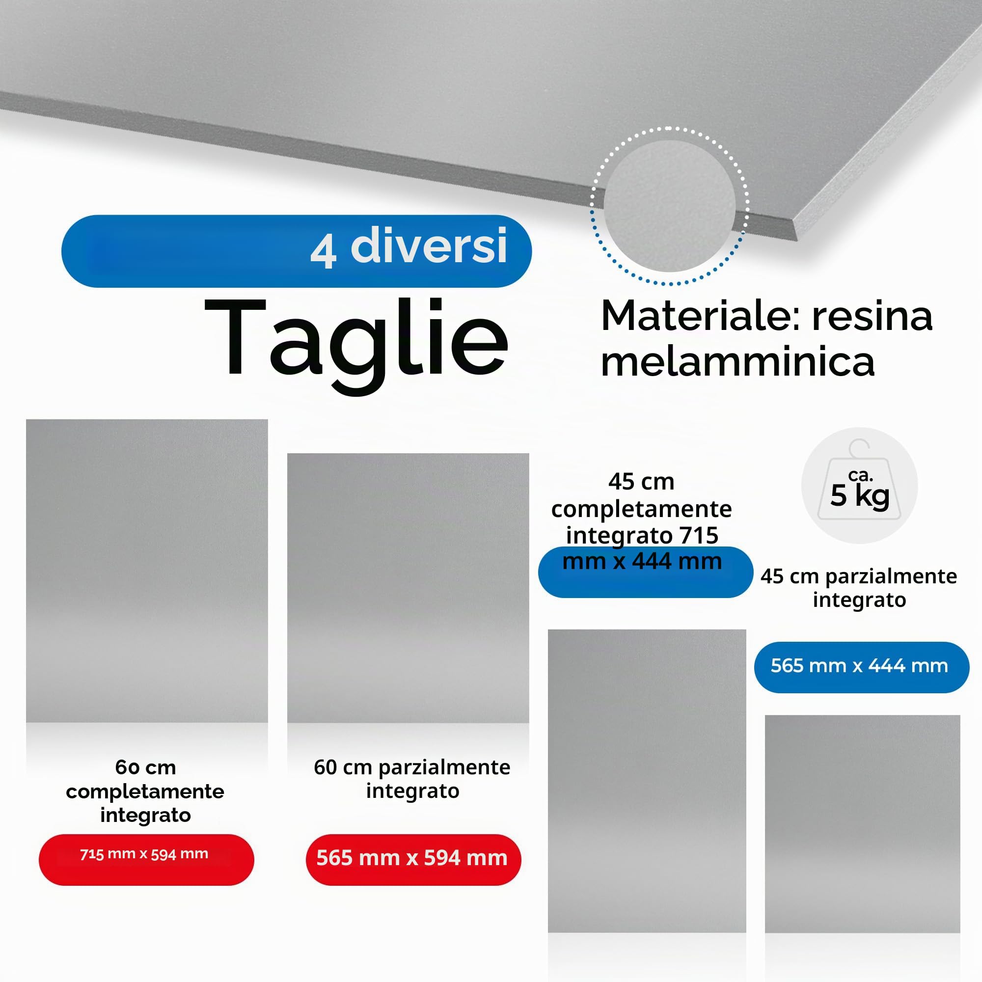 Pannello frontale per lavastoviglie [60 cm & 45 cm] In 10 colori - Per lavastoviglie completamente integrate e semi integrate (Metallic, 715 x 594 mm)
