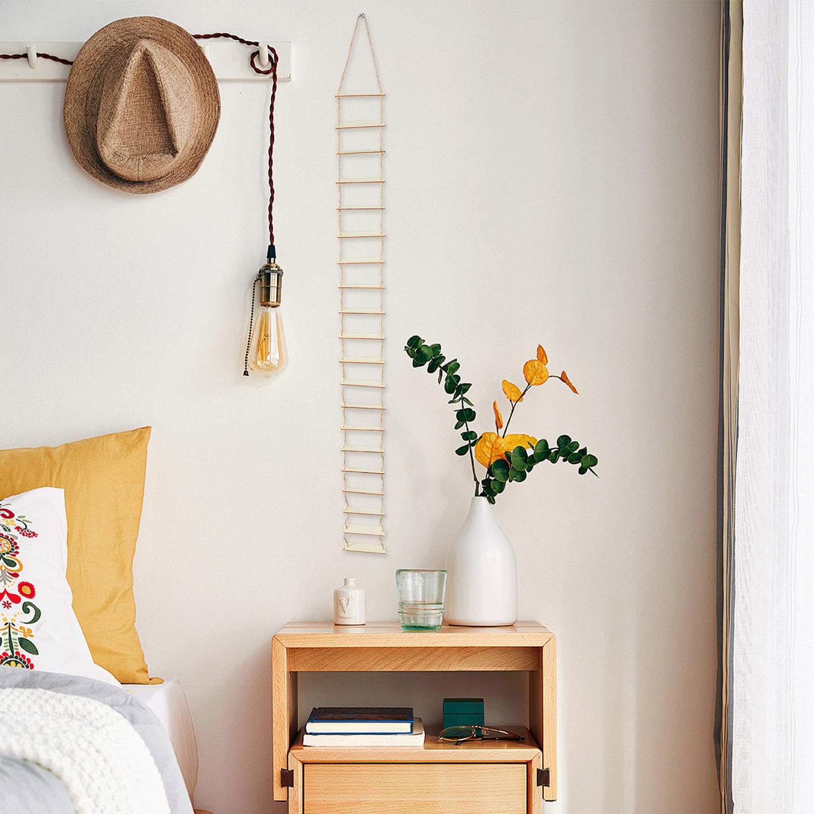 HICOHAND Wooden Rope Ladder Wall Hang, 1 Piece 100×8cm Wooden Branch Ladder Climbing Plants Trellis Hanging Ornaments for Home Decoration — image 1