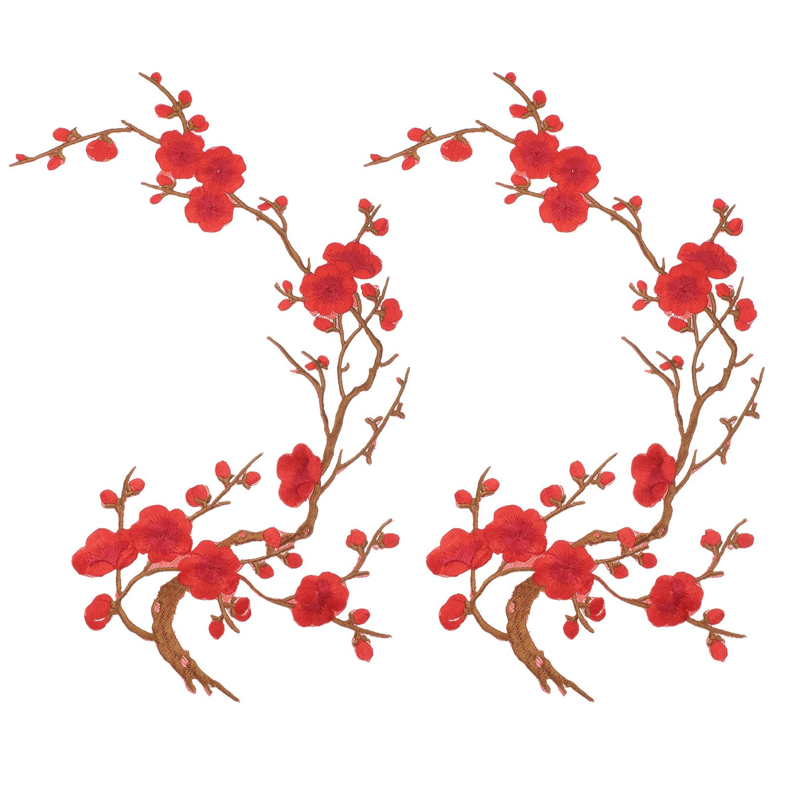 sourcing map 2 Pcs Plum Blossom Iron-on Patches, Flower Embroidery Appliques Sew on Patch Decoration Applique for Holes Jeans Dress Backpack Hats DIY Clothes, Red/Coffee