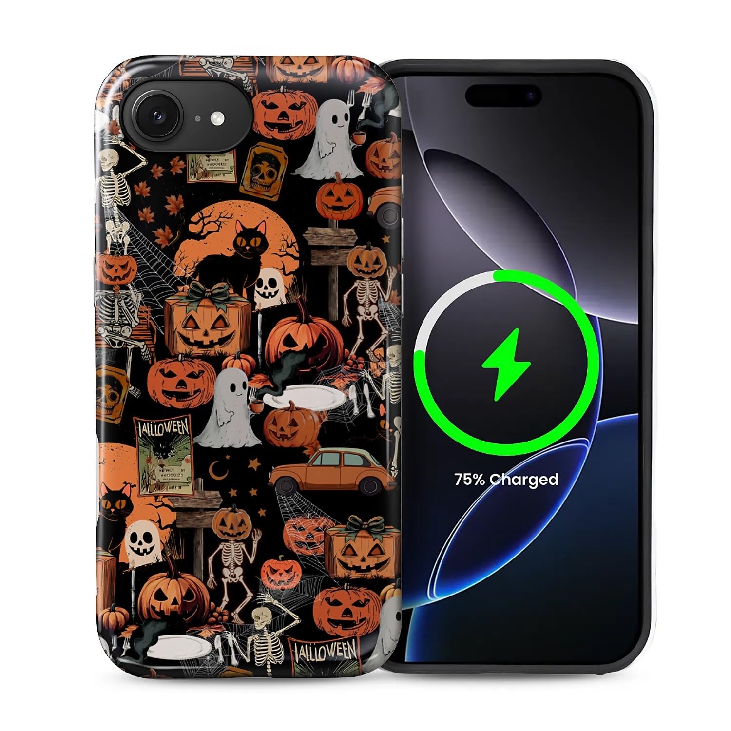 for iPhone 16E Case for Women Girl Men Boy, Compatible with MagSafe, Shockproof Soft Silicone & Hard PC Shell Protective Case for iPhone 16E - Halloween Pumpkin Ghost Collage Halloween Pumpkin Ghost Collage IPhone 16e