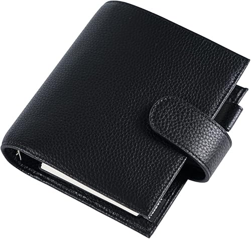 Moterm Pocket Luxe - Planificador de anillos Organizador de carpeta de cuero genuino (anillo de 1.18 pulgadas, color rosa fucsia y gris piedra)