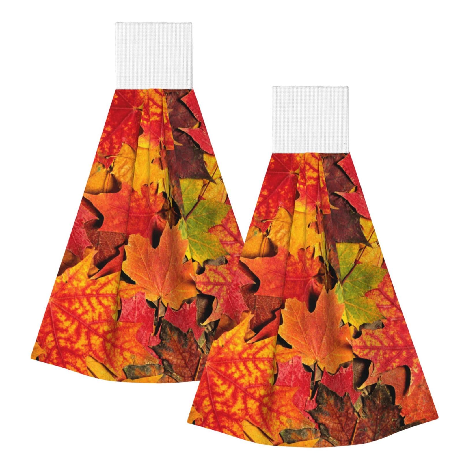 DOPKLNA Maple Leaf, 2 Pcs Hanging Coral Fiber Hand Towels for Bathroom, Absorbent Kitchen Towels