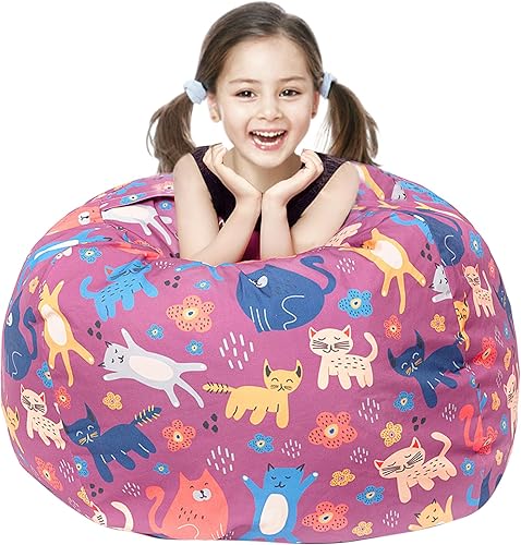 LOLOMLO Funda para puf de almacenamiento de animales de peluche, para niños, mantas, toallas, puf (solo funda), sofá de lona con cremallera YKK,