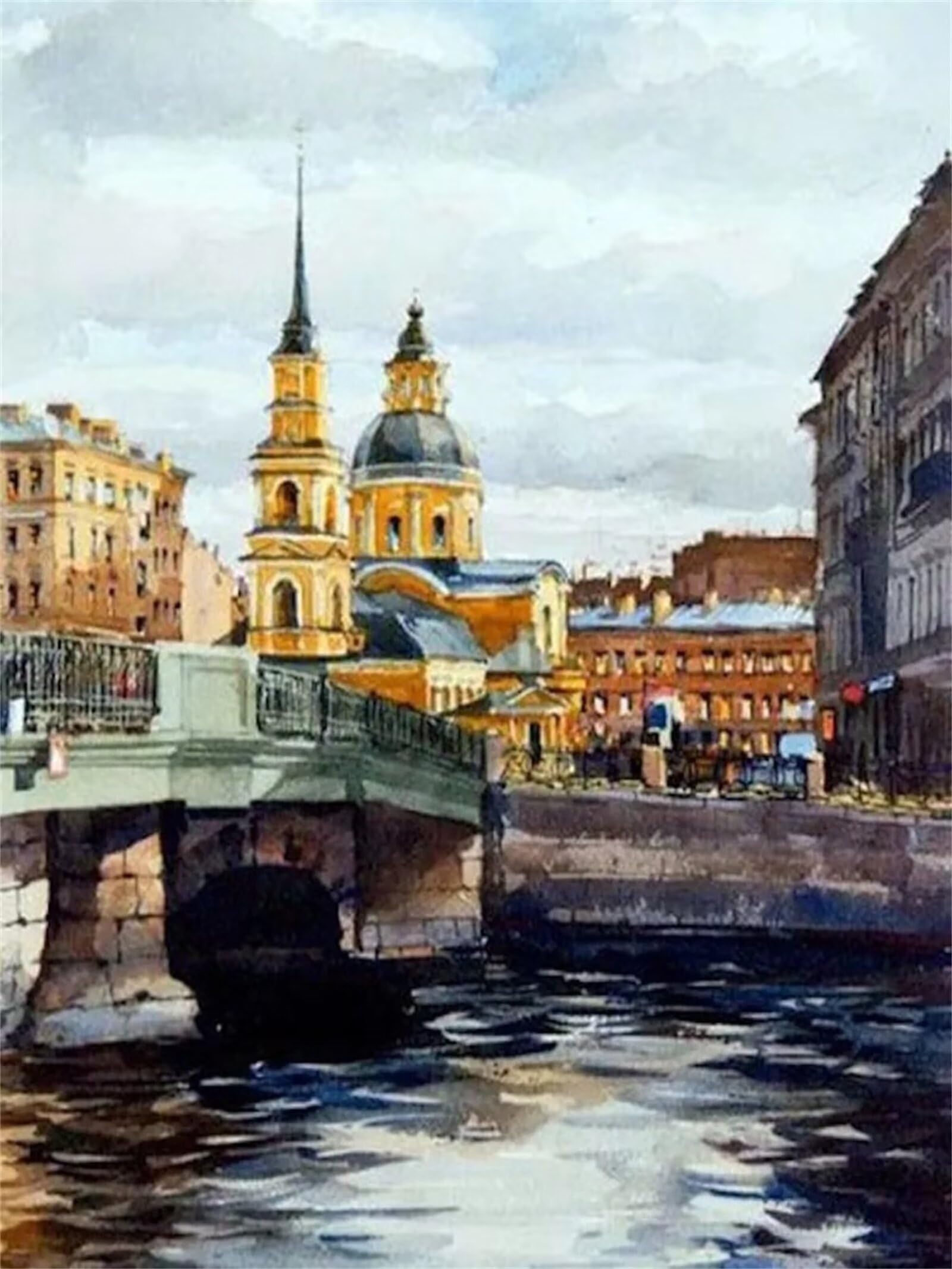Pintar por Numeros Adultos,Puentes San Petersburgo DIY Kit de Pintura al óleo de Lienzo para Adultos y Niños con Pinceles y Pigmento Acrílico Paint by Numbers para Hogar Decoraciones 60x75cm,Sin marco