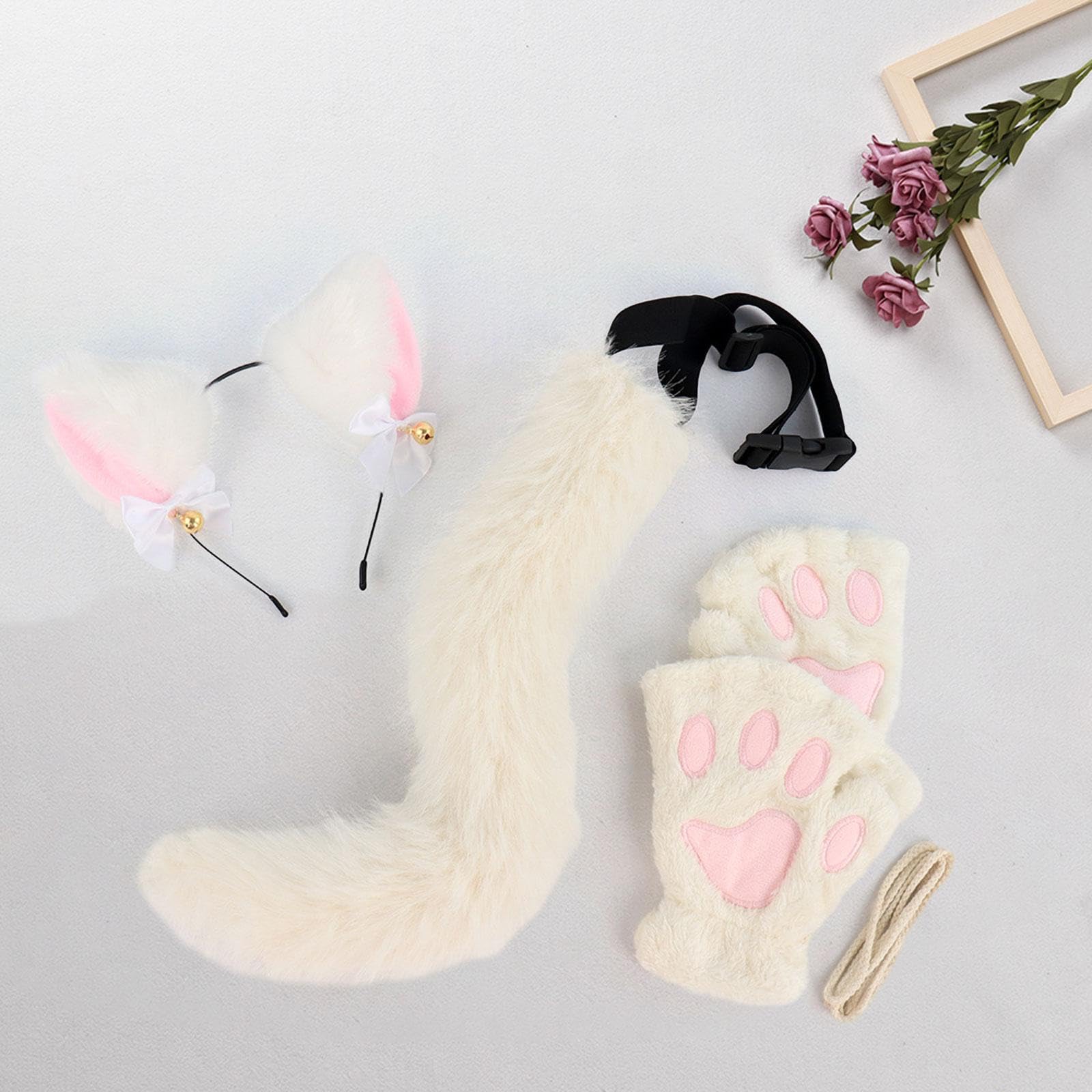 Set di Orecchie E Coda da Gatto per Feste a Tema, Cerchietto per Capelli con Orecchie di Peluche per Giochi di Ruolo Durante Le Vacanze, Grigio