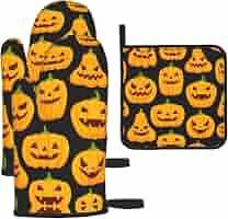 Halloween Ofenhandschuhe & Topflappen Set – Kürbis Design, Hitzebeständig & Rutschfest