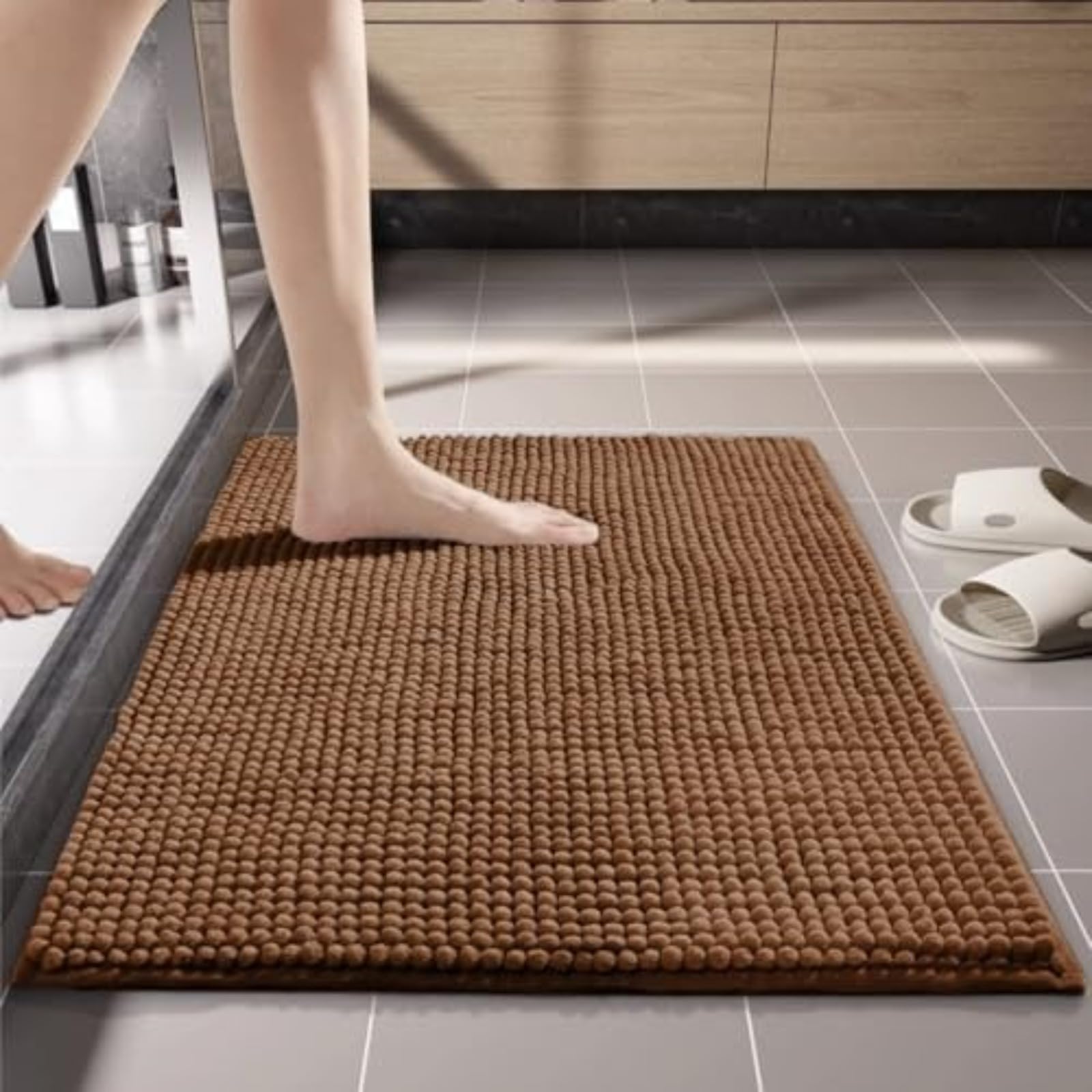 Tapis de bain absorbant chenille poils courts avec fond thermofusible lavable