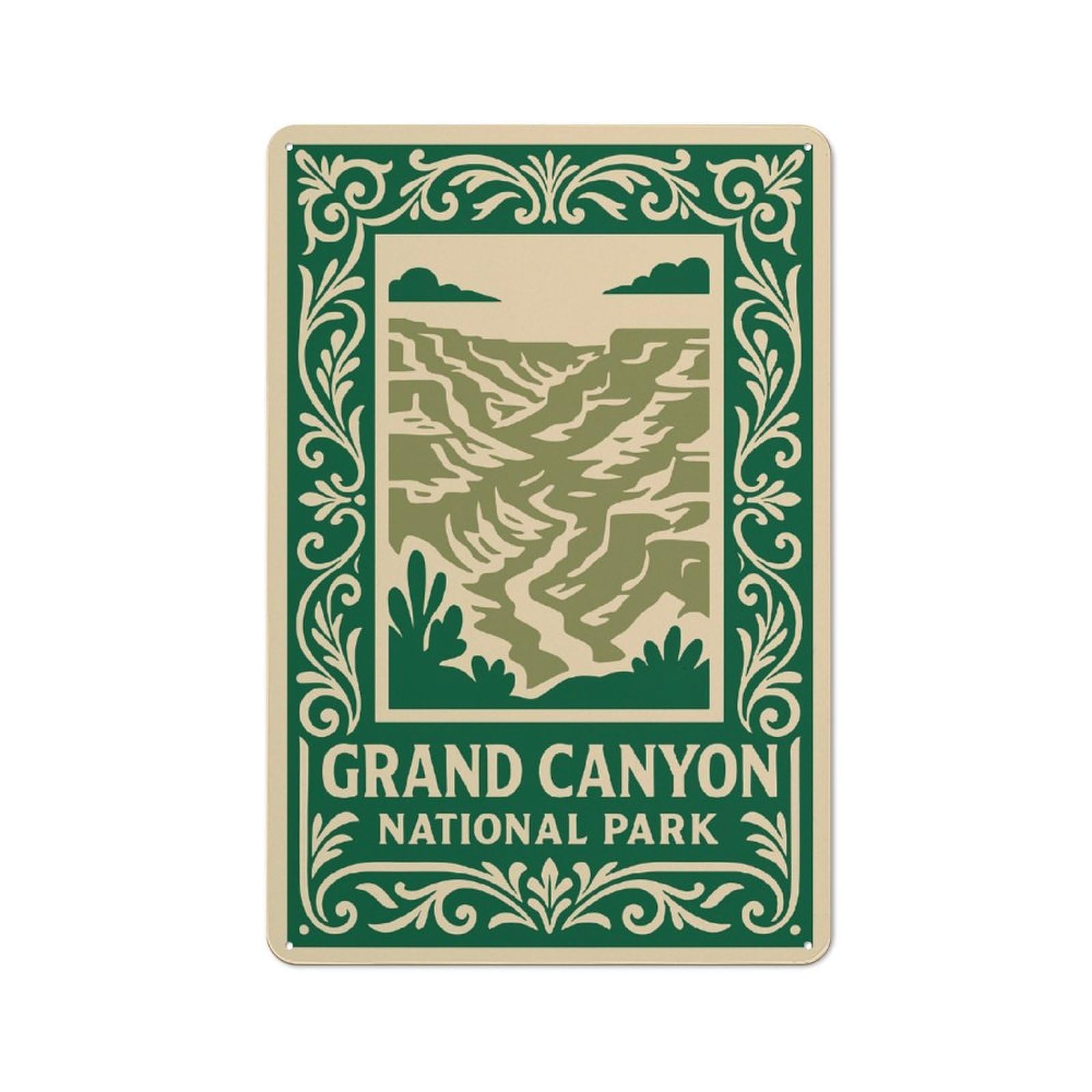 Junmoney Style-12 Rustic Decorative Metal Sign 30X20cm Featuring Grand Canyon National Park Illustration, Kitchen Wall Decor For Kitchen, Cafe, Pantry Or Dining Room