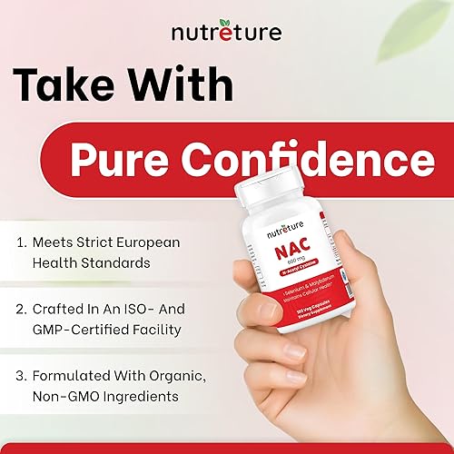 Miniatura 9 de NUTRETURE NAC Supplement N-acetil cisteína 600 mg 180 cápsulas vegetales con selenio y molibdeno para un apoyo saludable del hígado y los pulmones,