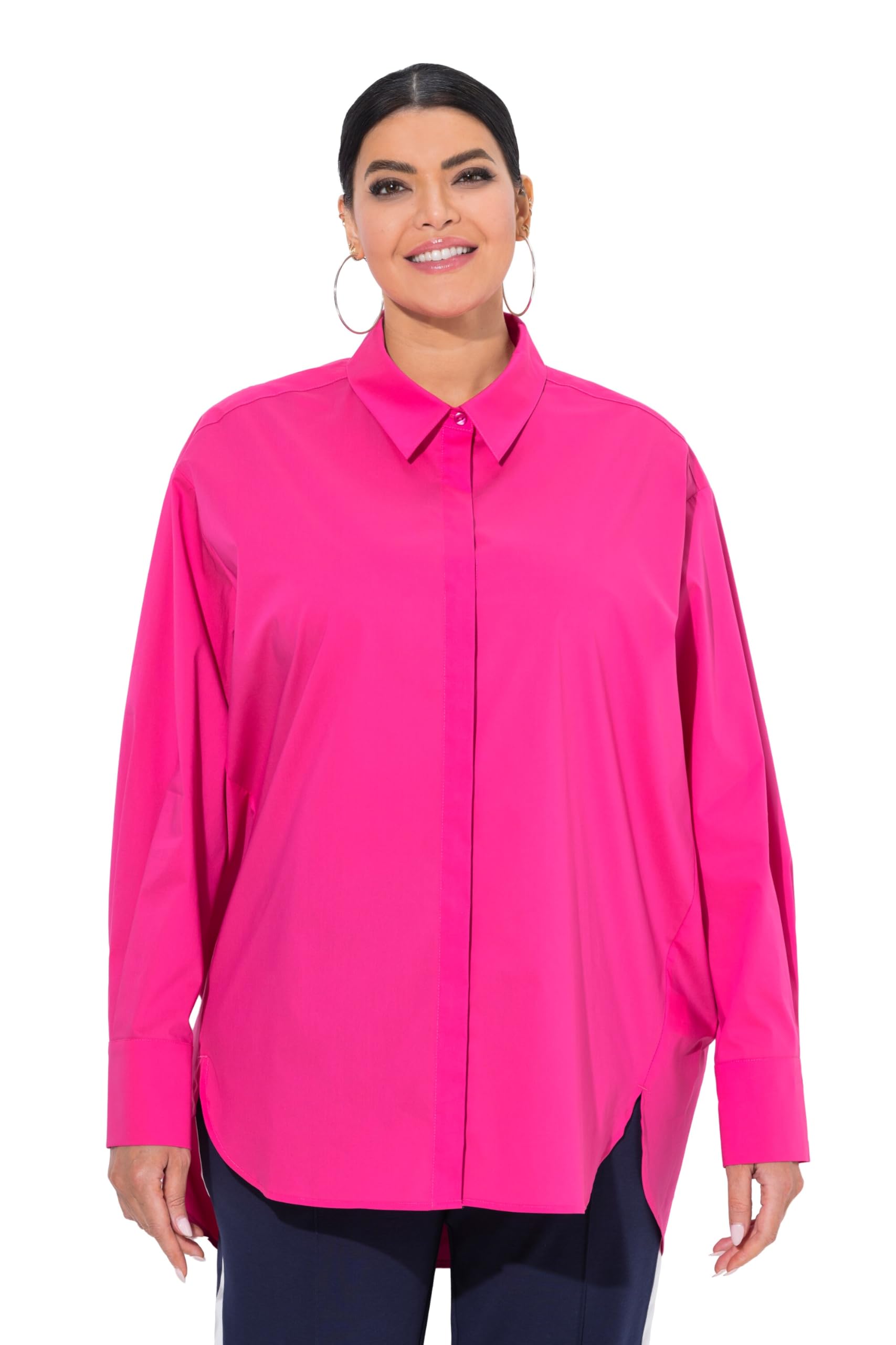 Ulla Popken Damen Hemdbluse, Perlmuttknöpfe, Oversized, Langarm T-Shirt (1er Pack)