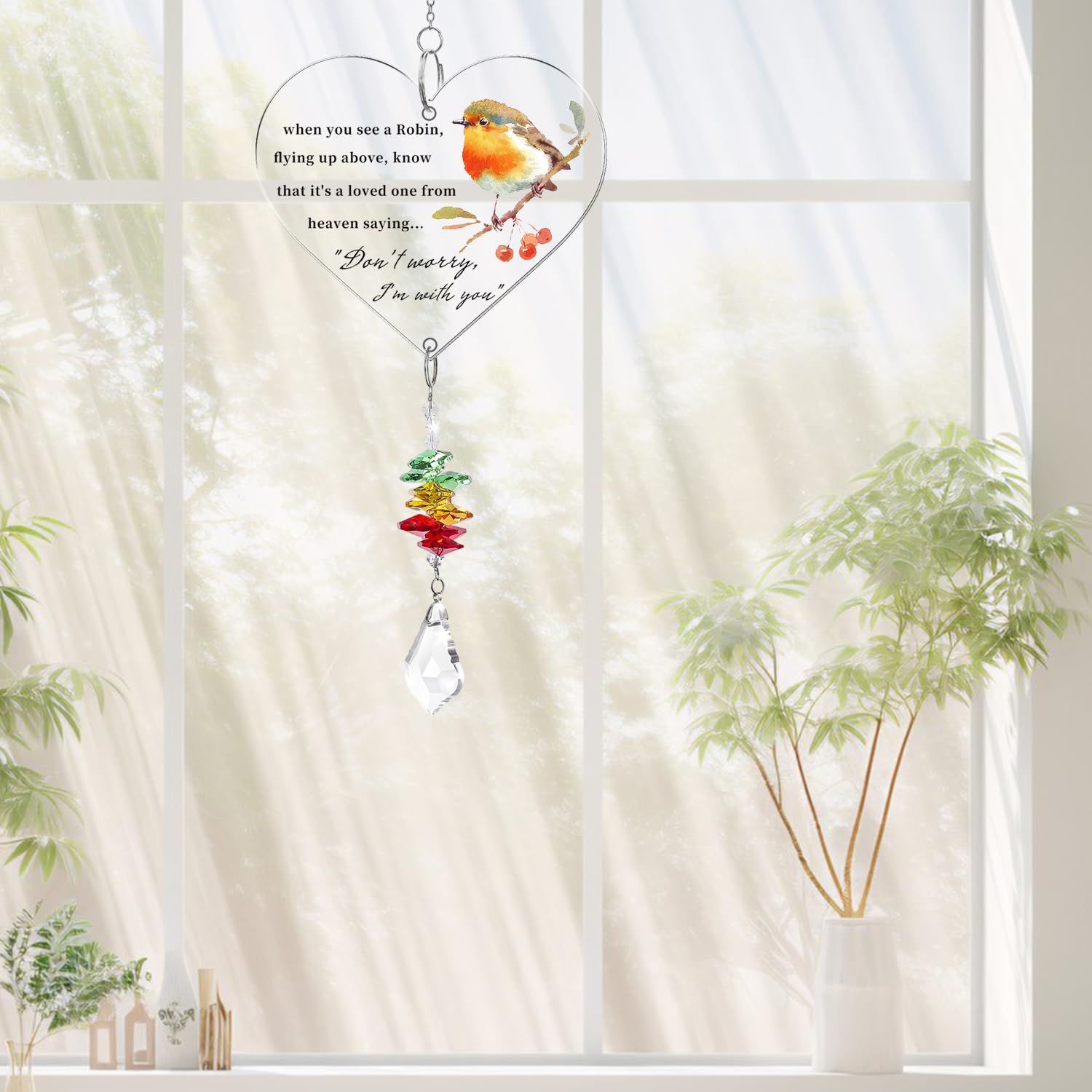 Robin Memorial Gifts, Warm Hanging Heart Plaque Present Acrylic Plaque Gifts with Poem to Remember Loved Ones - Image 4