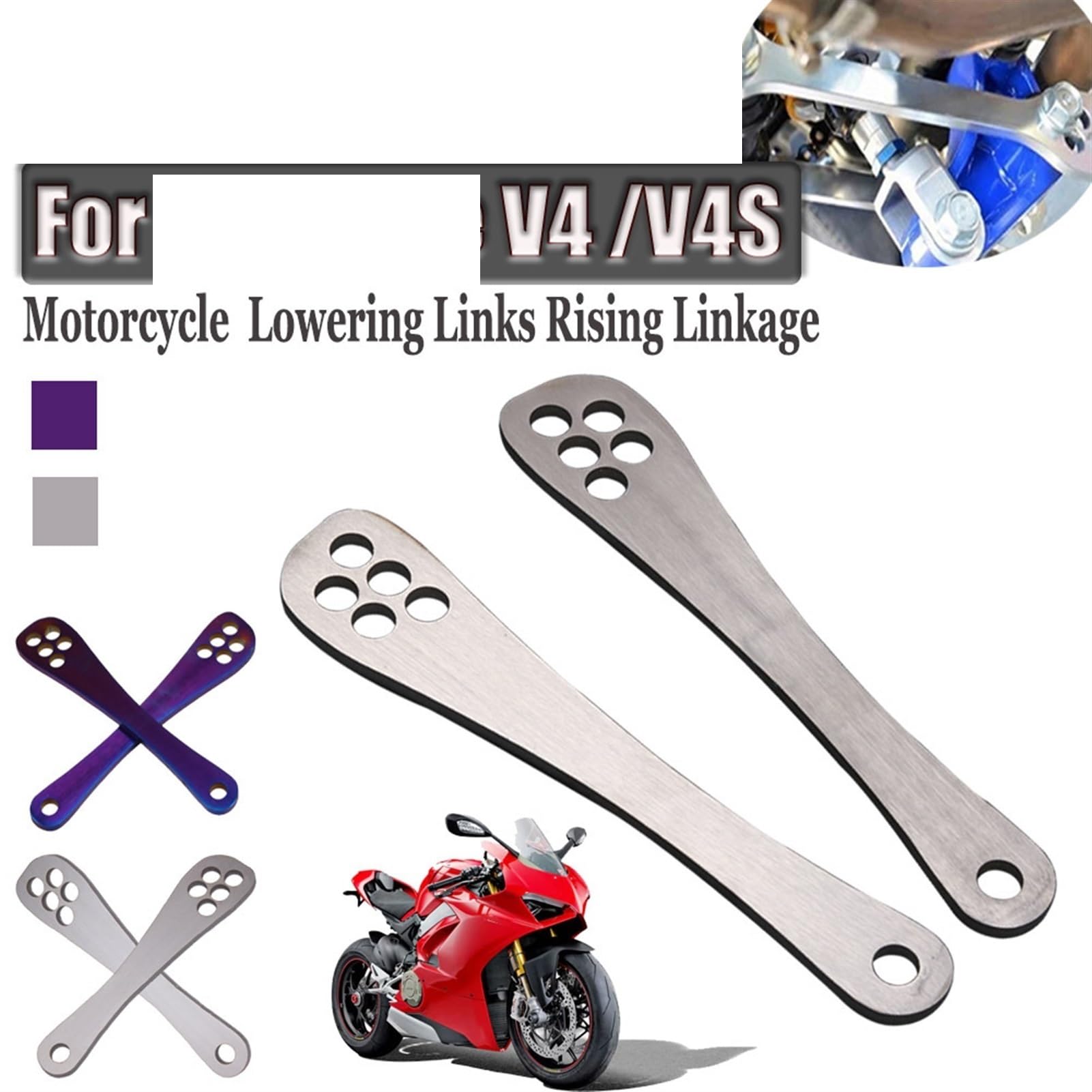 Accessoires de moto Suspension de bras arrière lien ascendant levier de coussin lien d'abaissement de chute, for Ducati, Panigale V4S V4 S Panigale V4 Kit de liaison d'abaissement(Size:Lowering