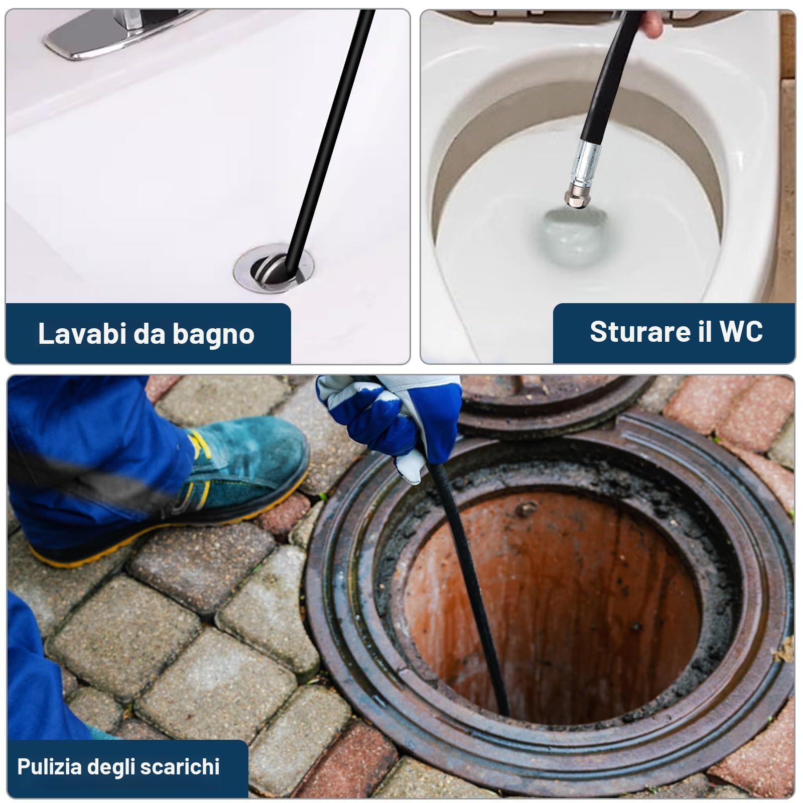 SWAWIS Sonda Sturatubi 15M 180bar Sonda Sturatubi per Idropulitrice Tubo Idropulitrice con Ugelli Rigidi + Rotanti, Adattatore per Kärcher K2 K3 K4 K5 K6 K7 Idropulitrici