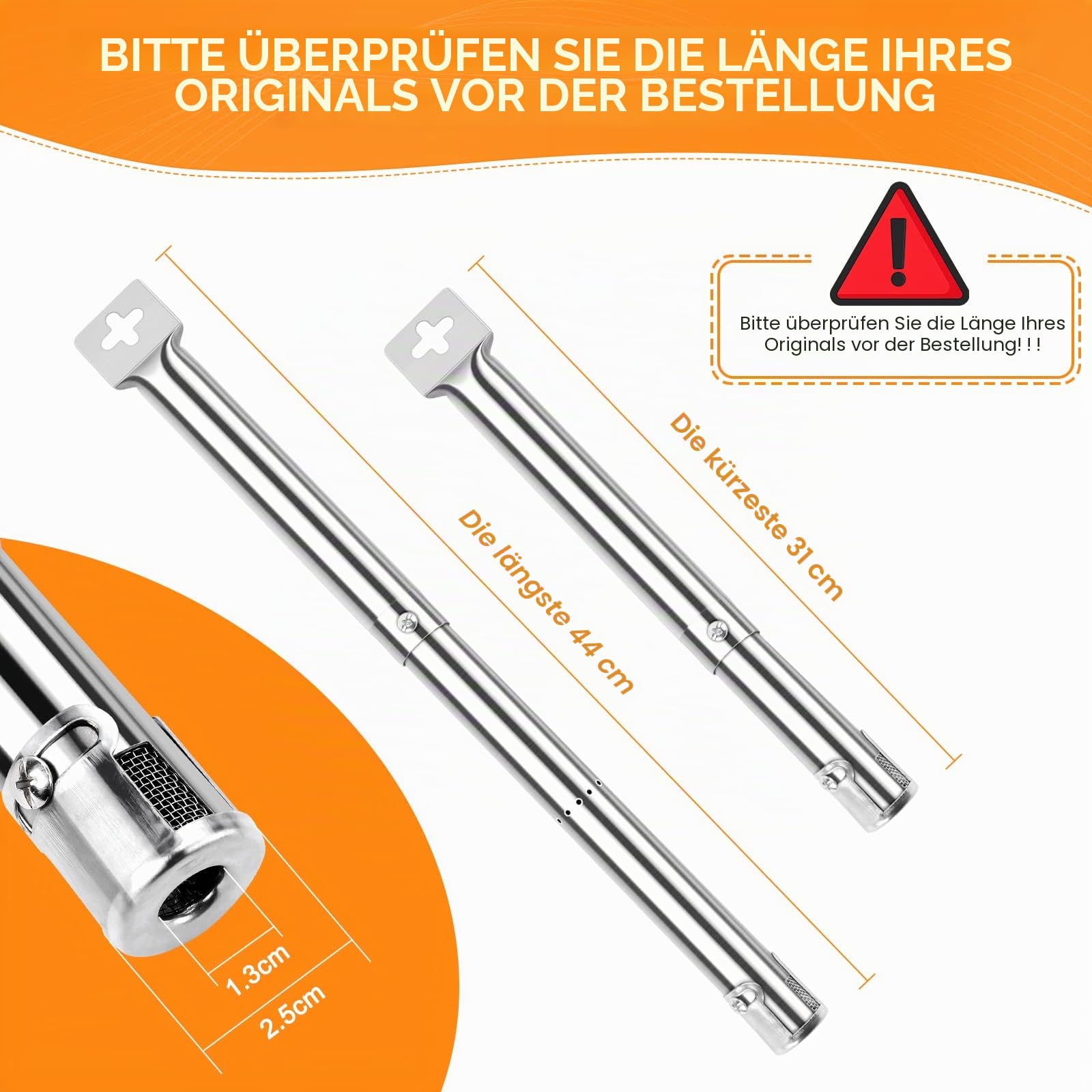 GFTIME 31-44cm Universal Brenner Ersatzteile für Landmann, Tepro, Enders, Campingaz, Master Forge, Perfect Flame, Uniflame Lowes Gasgrills, Edelstahl Rohrbrenner Zubehör, 3 Stück
