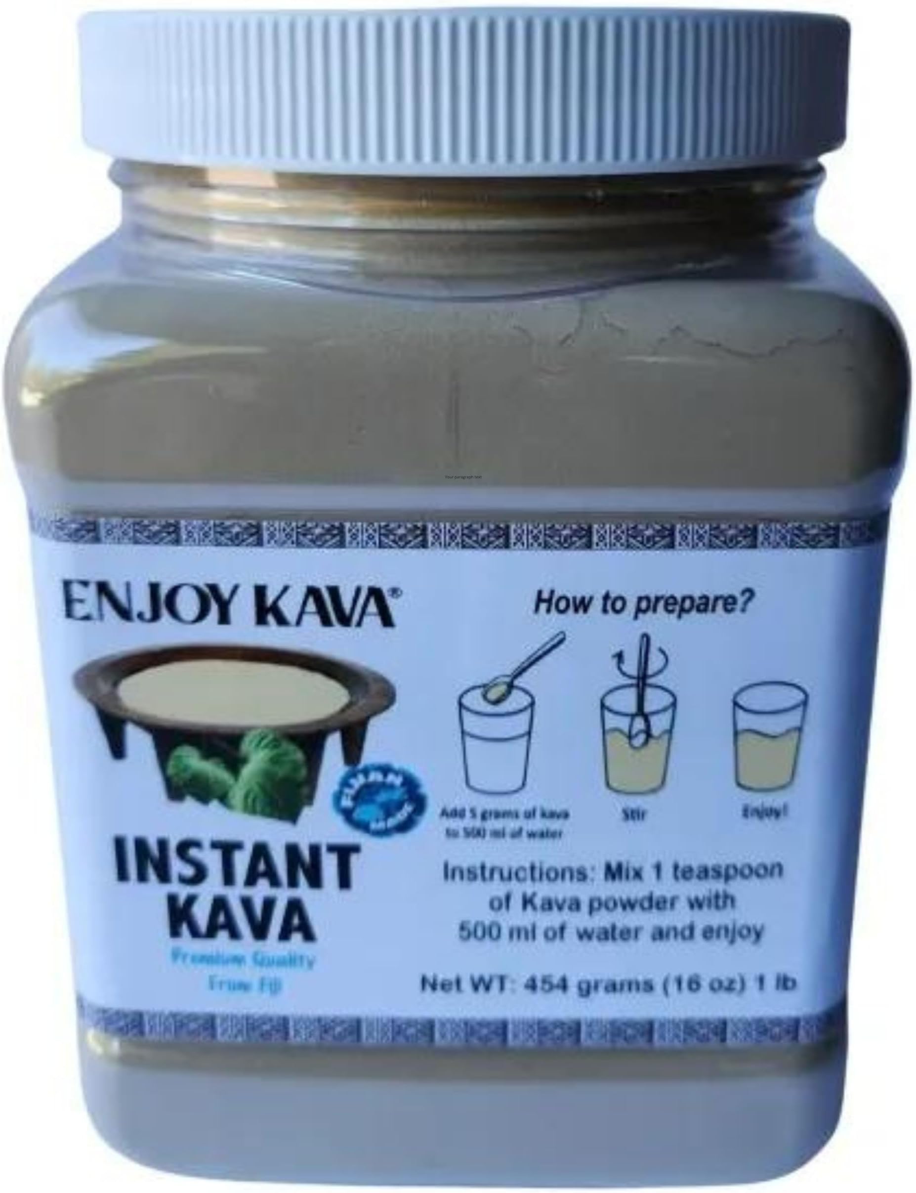 KAVA On The Go - Micronized INSTANT Kava (1 LB Jar / 16 Oz) From FIJI - JUST ADD WATER EnjoyKava.com
