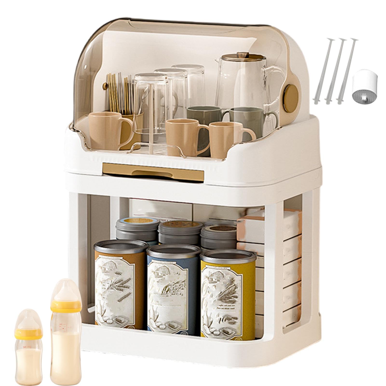 Contenedor para secar botellas con escurridor, estante para secar botellas a prueba de polvo para niños pequeños - Caja escurridora para contenedores de botellas con tapa,Contenedor de caja de cubiert