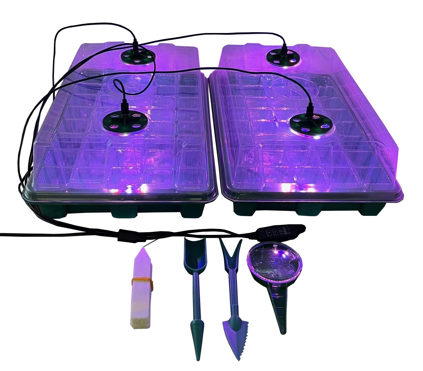 Selections Plant Propagator 40 Cell Seed Tray Set with Full Spectrum USB Grow Lights - Pack of 2