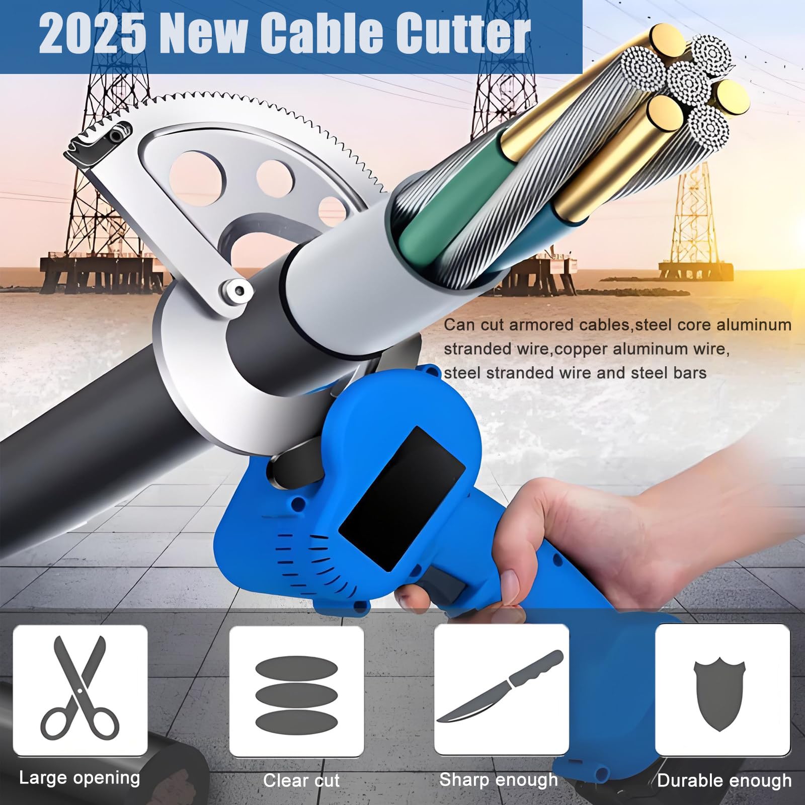 Cortadores de cables de trinquete eléctricos, herramienta duradera para pelar cables y funcionamiento silencioso, ideal para electricistas con más de 100 cortes para lugares de trabajo duros