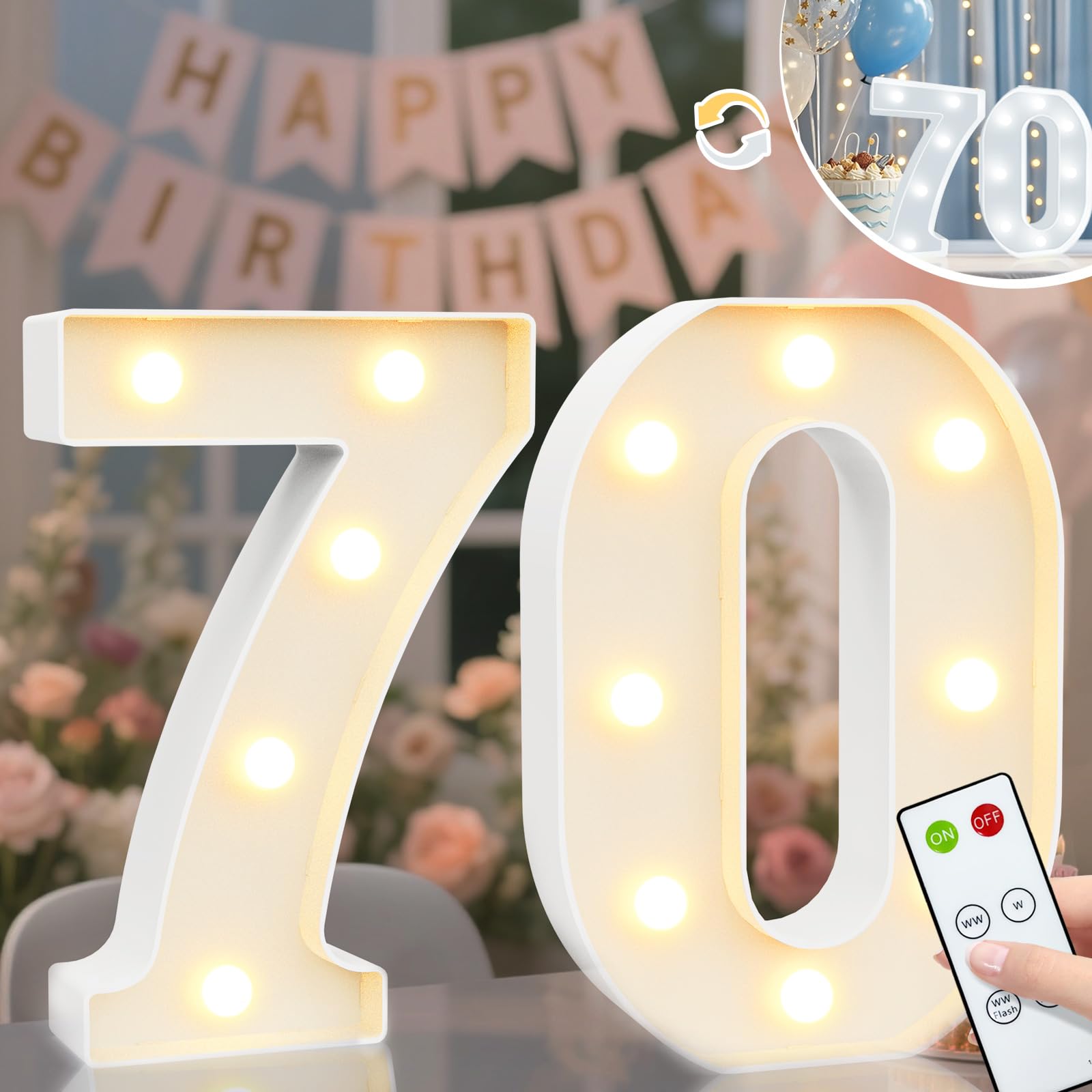 8.8" Decorative LED Light Up Numbers, Marquee Numbers Lights for 7th Birthday Decorations, Lighted Number Sign for Birthday Party Night Lights Wedding Anniversary Home Wall Decor, White Number 7 — view 16