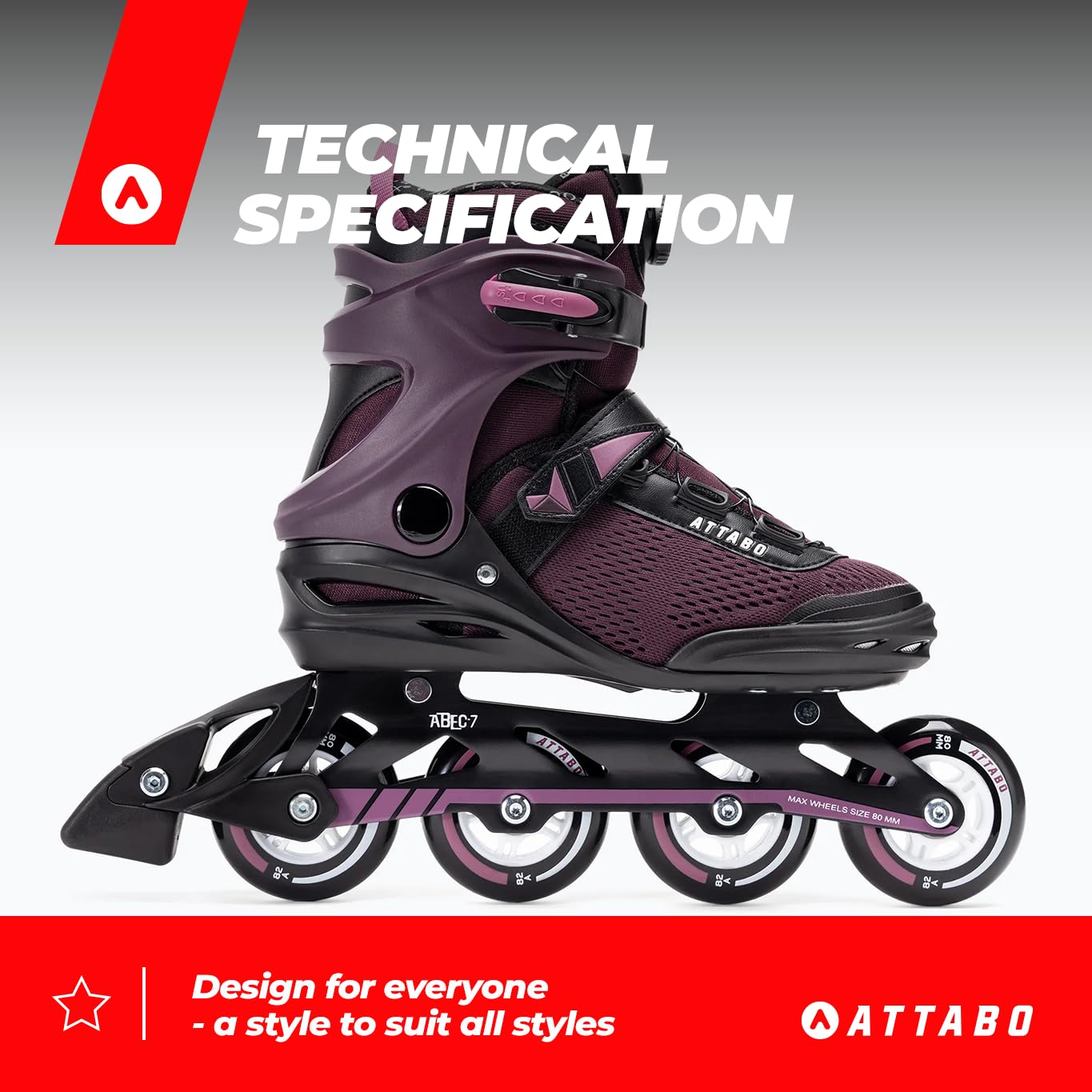 ATTABO Patines en Línea Fitness OneFoot 36-40 EU Violeta Patines de Mujer Ligeros y Duraderos PP Shell Coolmax Lining Montaje rápido FITGo Rodamientos ABEC-7 Ruedas PU 82A Cómodos y con Estilo