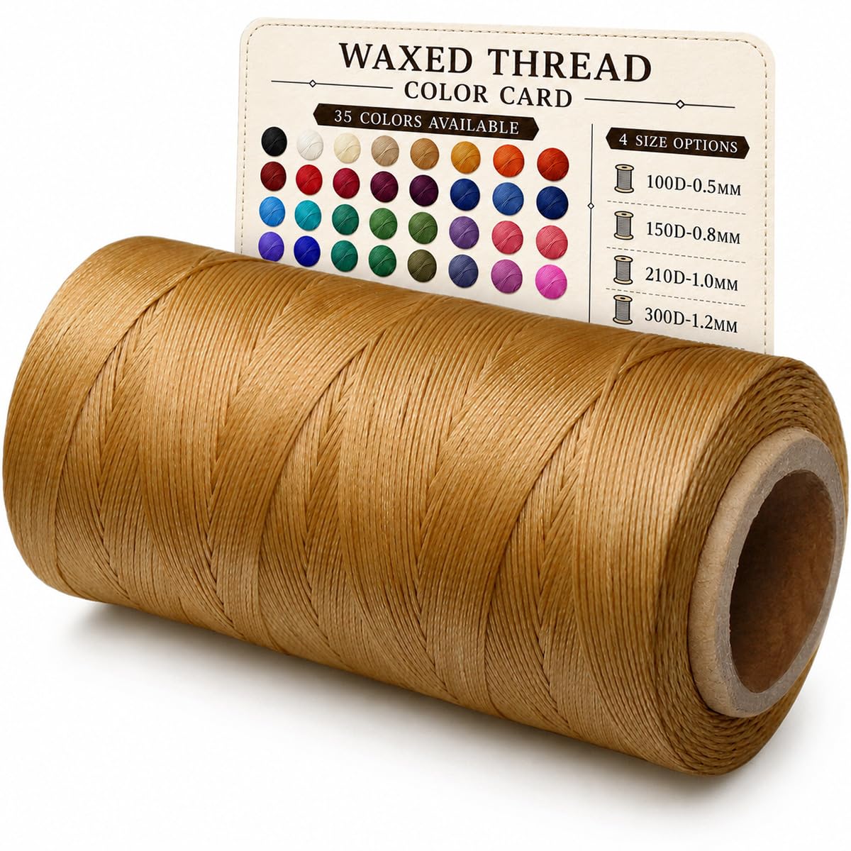 Flat Waxed Thread for Leather Sewing Wax String Polyester Cord Craft Stitching Bag Bookbinding Sail Bracelet Braid Jewelry DIY (0.5mm 100D, Khaki Brown)