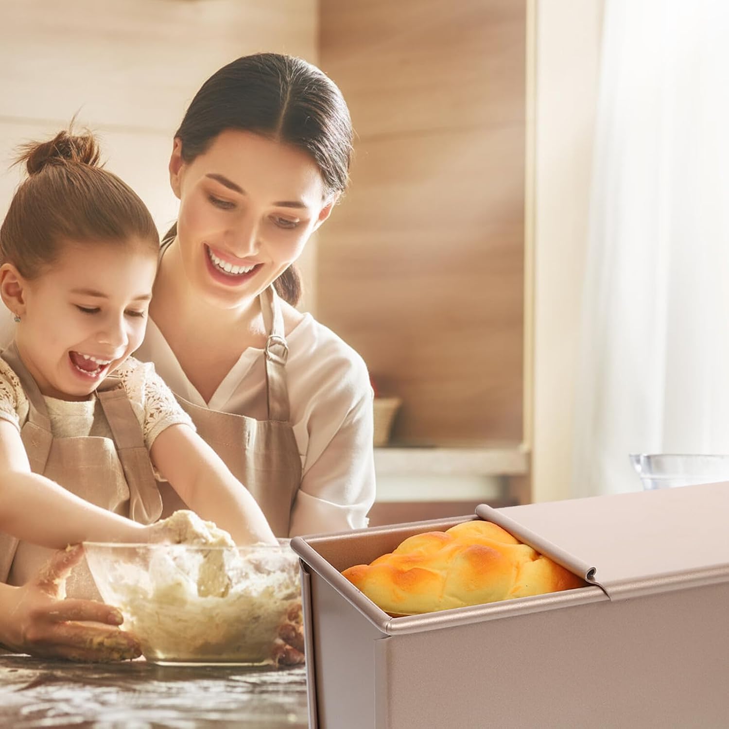 VALICLUD Nonstick Aluminum Toast Baking Pan with Lid 450 Gram Golden Smooth Surface Bread Loaf Mold Kitchen Bakeware for Home and Restaurant Use