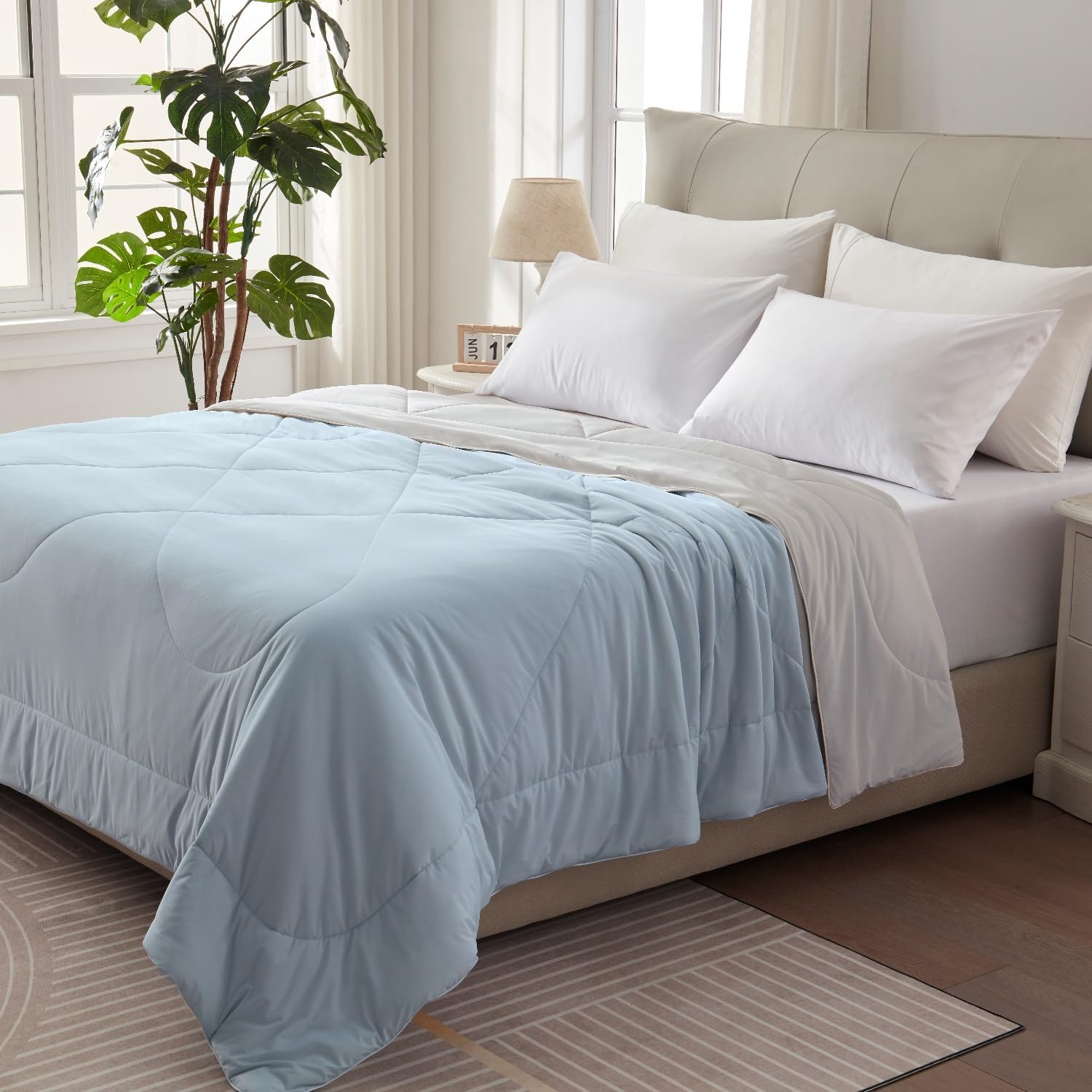 BedTreat Cooling Comforter King Size Cool Comforters for Hot Sleepers Cooling Blanket Breathable Comforter Summer Bedding Blue and Grey - Image 2
