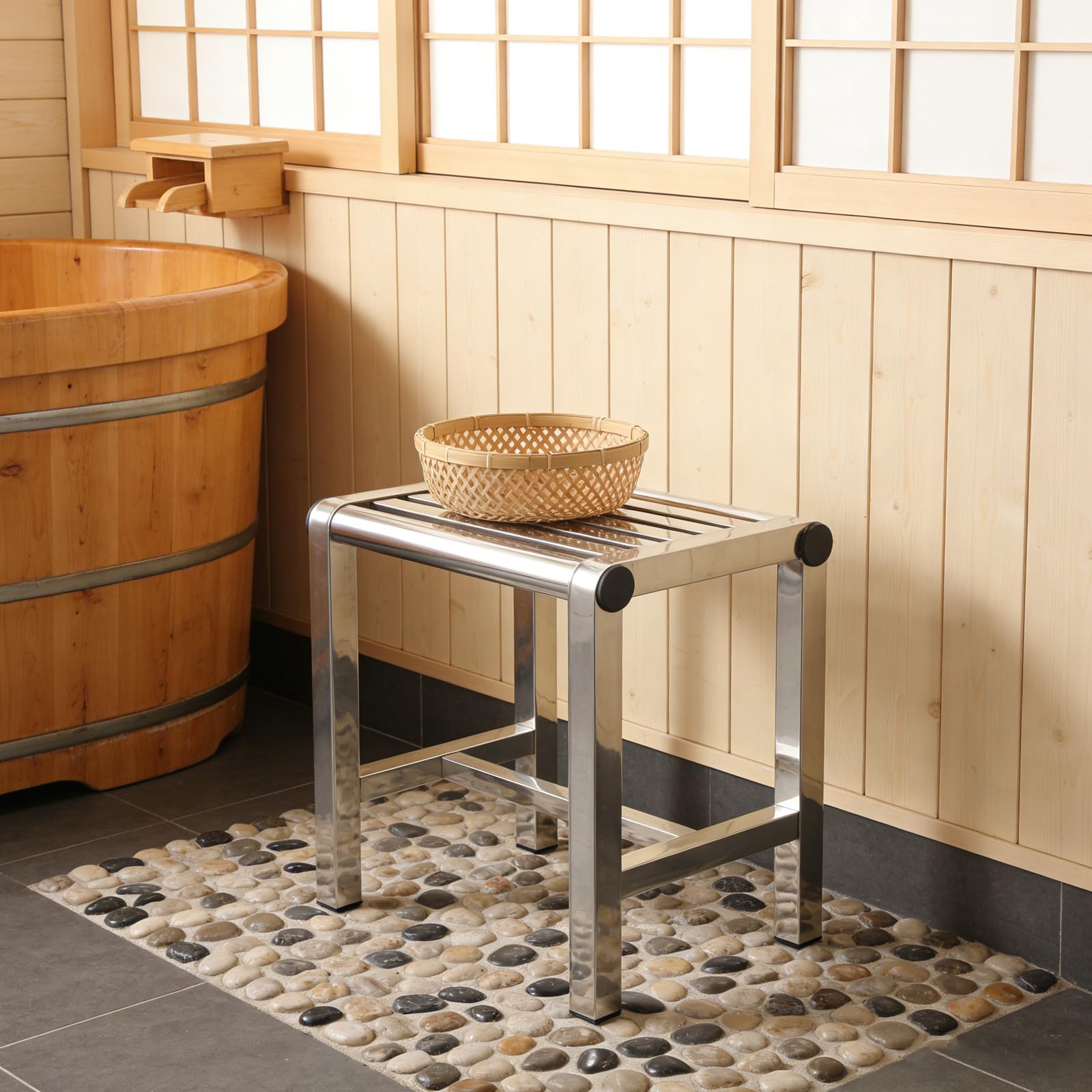 Kisangel Sedile per Doccia in Acciaio Inossidabile Antiscivolo, Panca da Bagno Resistente e Versatile per Bagno e Cucina, per Adulti e Anziani