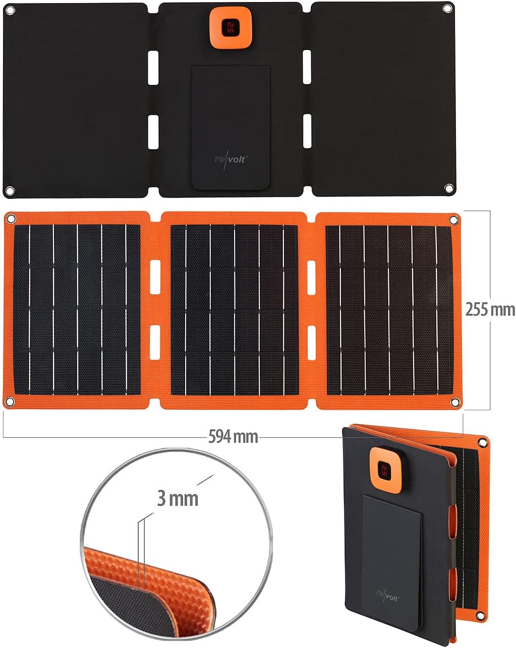 Dimensions of the revolt foldable solar panel