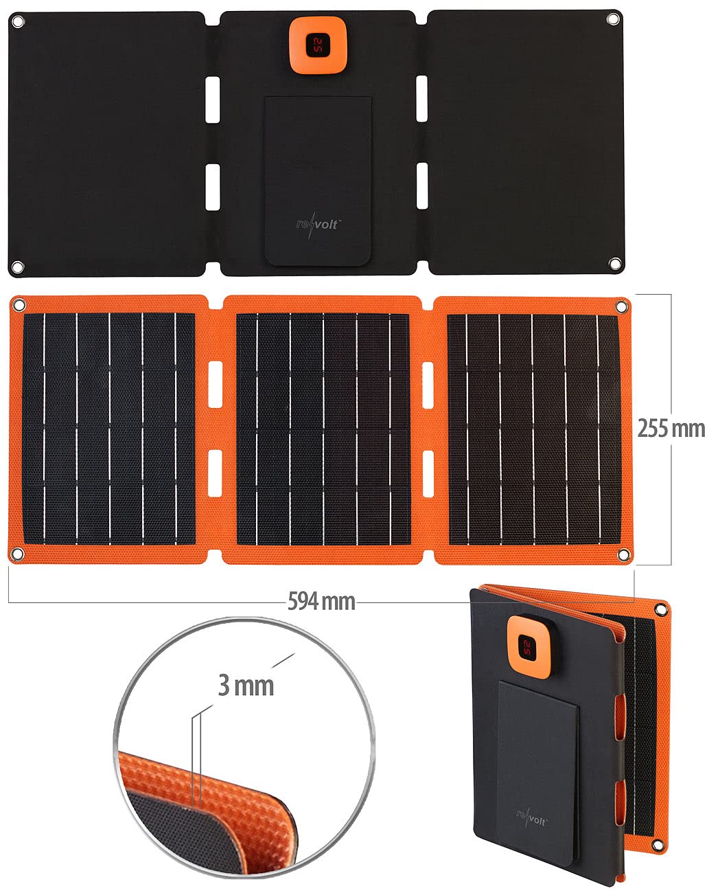 revolt USB c Solar Panel: 21-Watt-Solarpanel-Ladegerät, USB-C/-A, je 2,4 A, faltbar, IP65, ETFE (Falt Solarpanel, Solar Ladegerät mobil, 5V)