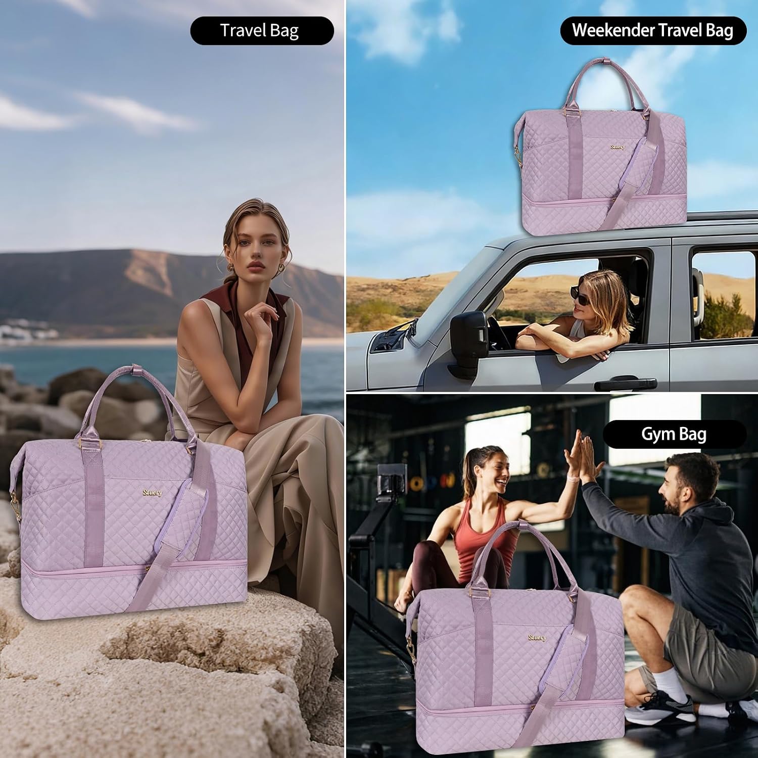 Weekender Bag, Large Travel Duffel Bag for Women, Carry on Overnight Bag with Shoe Compartment and Toiletry Bags