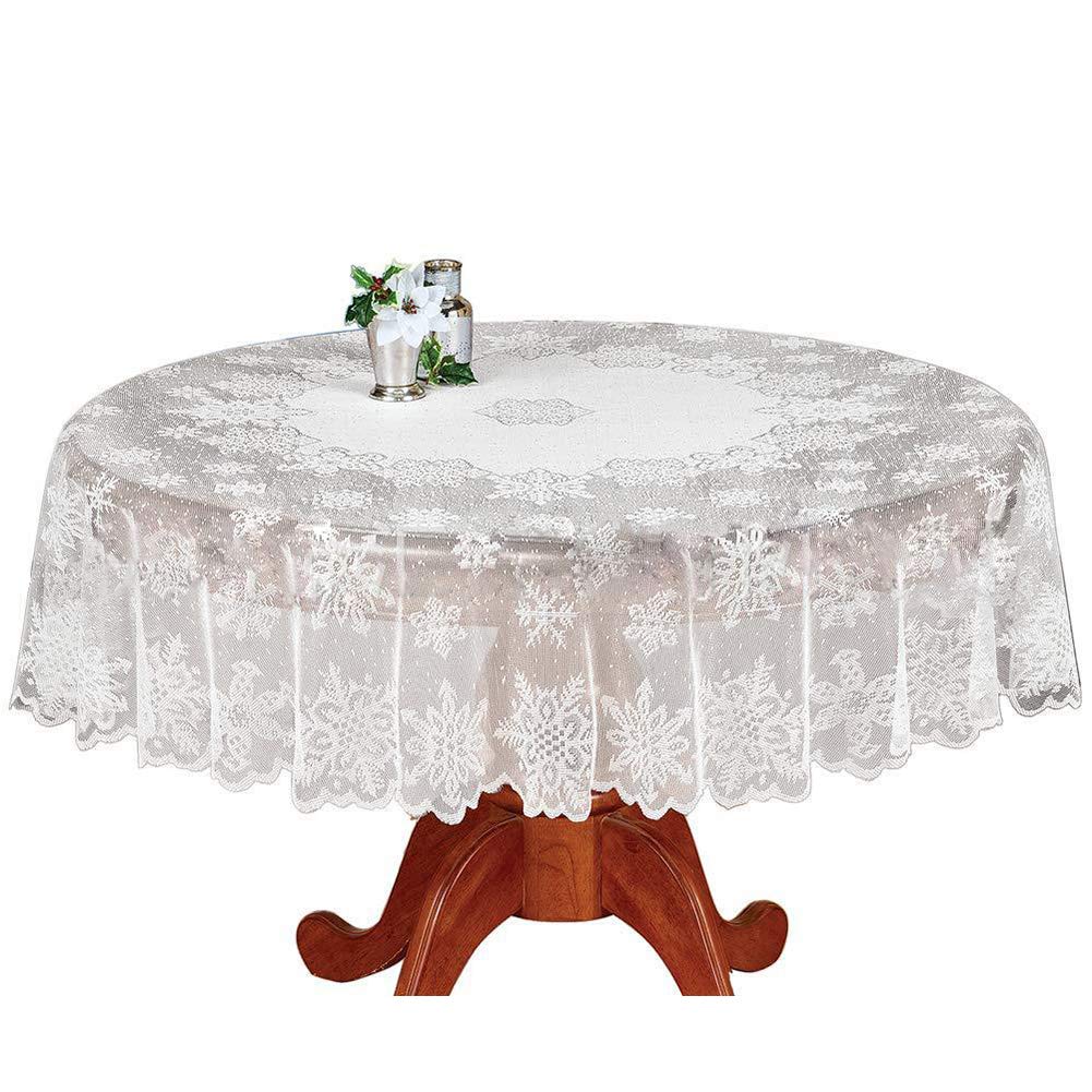 Orgrimmar Christmas Tablecloth White Lace Table Cloth 70'' Snowflake Lace Round Table Runner Overlay Table Cloth Cover for Christmas Tabletop Decoration