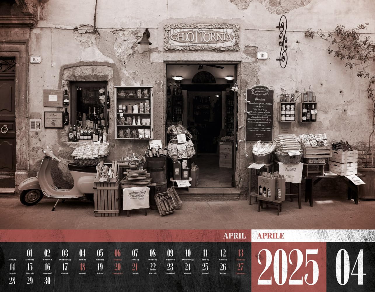 La Dolce Vita - Italienische Lebensart Kalender 2025, Wandkalender in Schwarz-Weiß / Sepia im Querformat (54x42 cm) - Lifestyle-Kalender - Vintage
