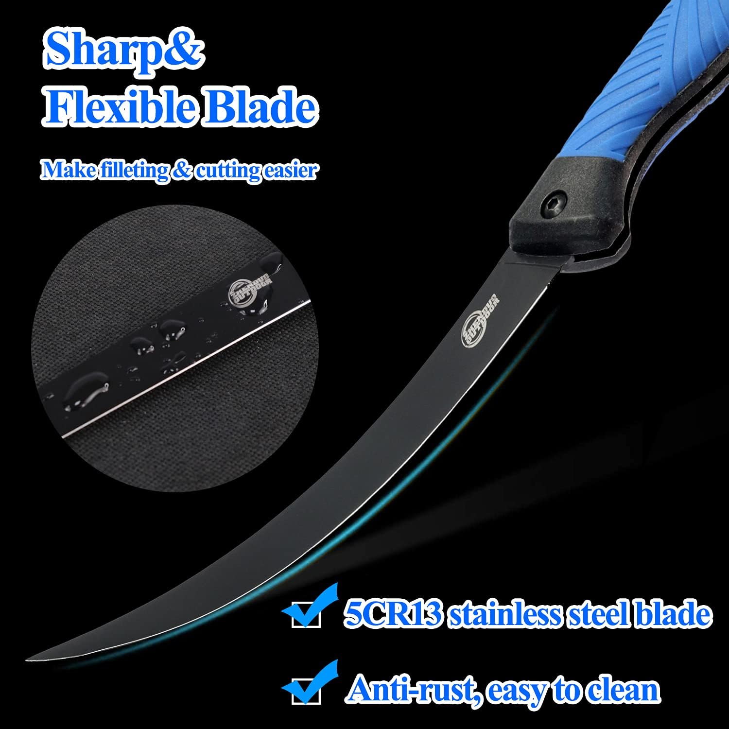 ZHENDUO OUTDOOR Fish Fillet Knife,Folding Fishing Knife-6.5 inch Stainless Steel Curved Blade Bait Knife, Sharp Foldable Fillet Knife for Fishing,Camping,Hunting (with 1 Knife Sharpener) : Sports & Outdoors