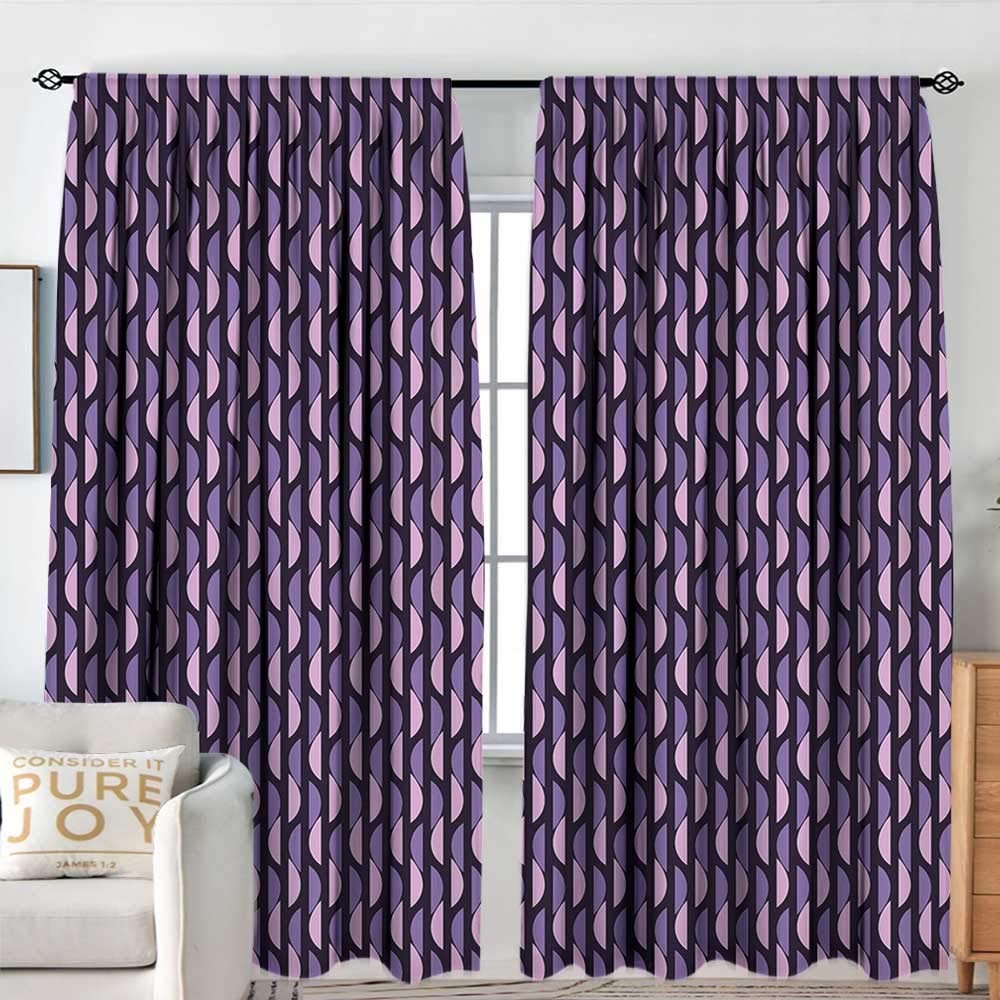NUOMANAN Customized Curtains Geometric,Abstract Stripes with Half Circle Pattern Vivid Artistic Illustration,Dark Purple Violet,Wide Blackout Curtains, Keep Warm Draperies, Set of 2 54"x84"