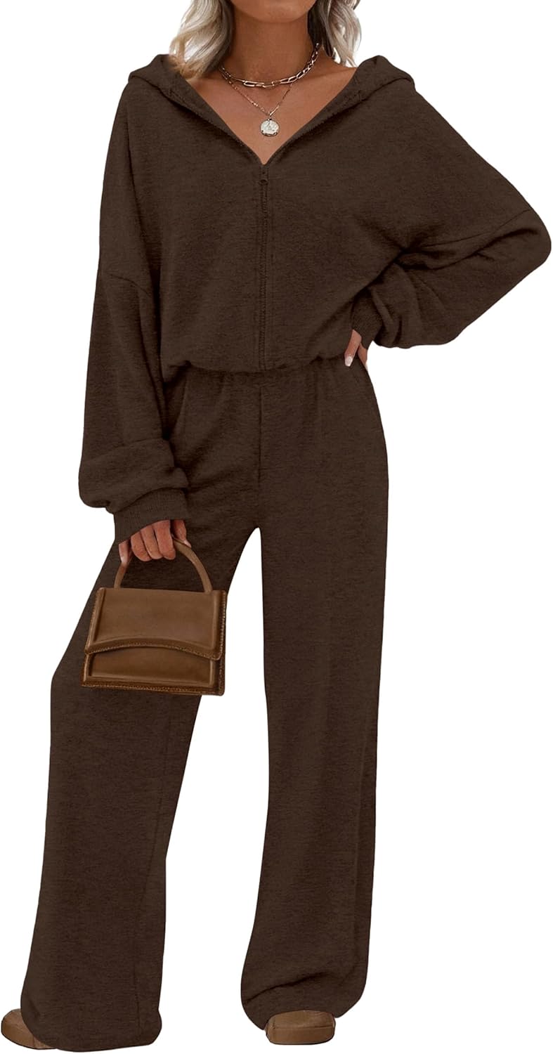 PRETTYGARDEN Women's 2 Piece Fall Lounge Sets 2026 Zip Up Hoodie Wide Leg Tracksuit Spring Matching Travel Outfits Clothes