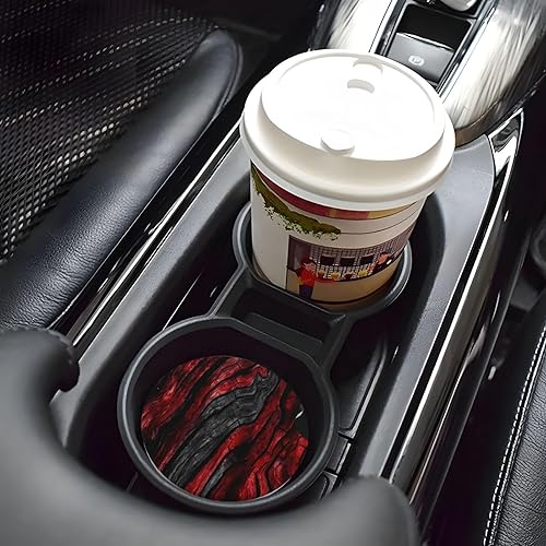 Miniatura 9 de Posavasos absorbentes de grano de madera negra y roja para portavasos de automóvil, paquete de 2 posavasos de cerámica con parte trasera de corcho y