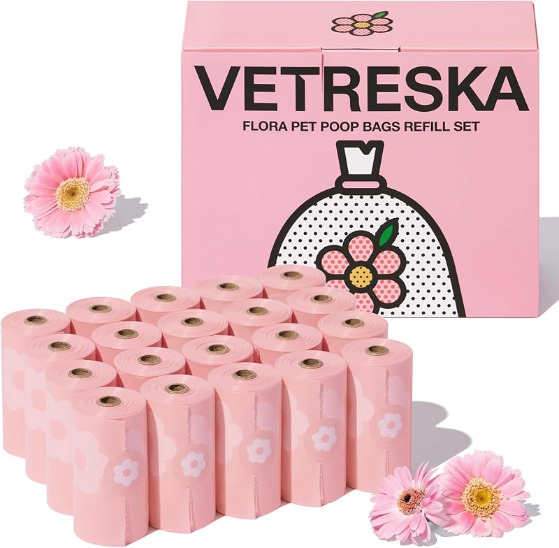 VETRESKA Dog Poop Bags, Lavender Scented Pet Waste Bags, 300 Counts | Leak Proof & Extra Thick Waste Bags for Dog Walking and Cat Litter, 20 Refill Rolls, 9 * 13 inches