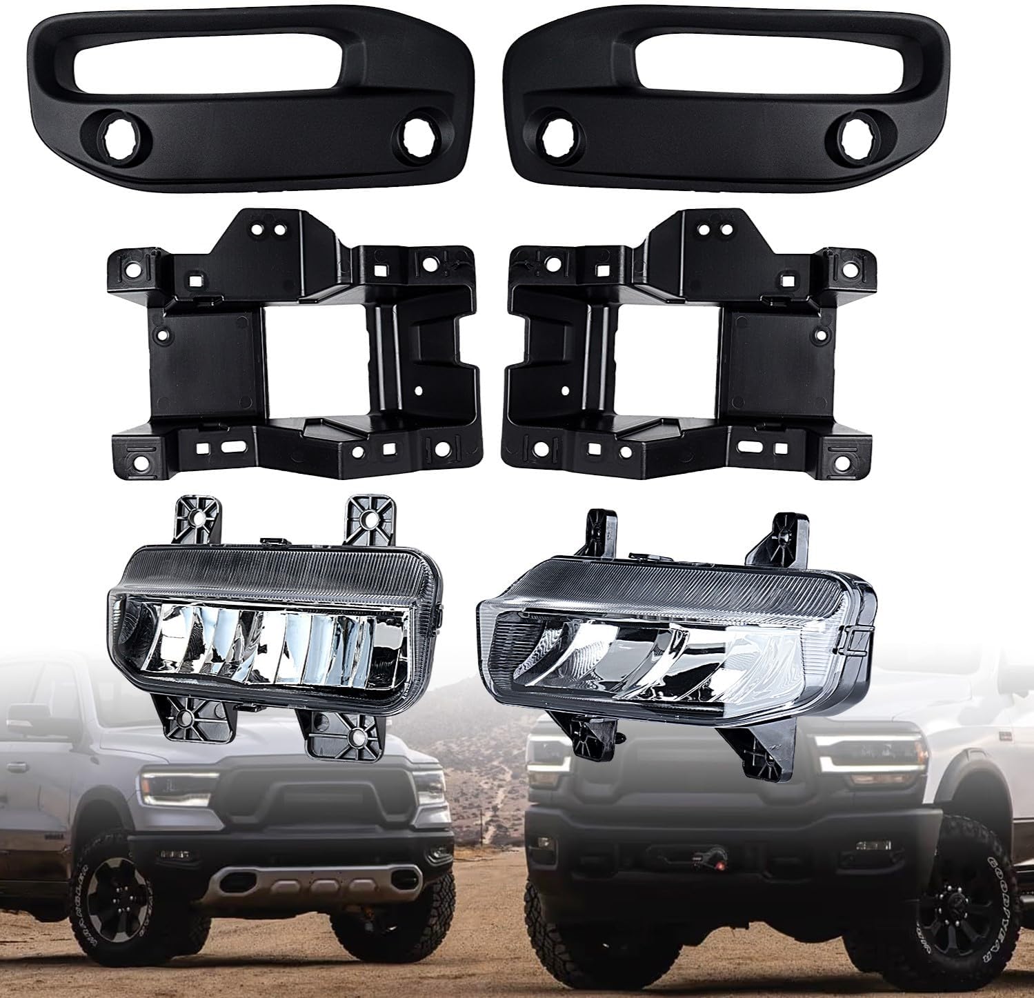 Astra Depot Full Set LED Fog Lamps Compatible for 2019-2023 Dodge Ram 2500 3500-1000lm, IP67, Xenon White Light, Clear Lens - CH1037152, CH1037153, 68273291AB, 68273292AB, CH2592158, CH2593158