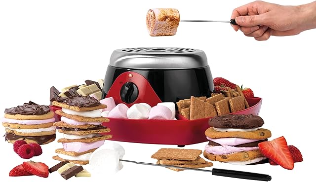 Giles & Posner EK4550G Electric SMore Maker, Indoor Party Smores Machine, 260 W, Marshmallow Roasting & Toasting, 4 Forks, Flameless Tabletop Heater, Food Tray for Marshmallows, Chocolate, Crackers